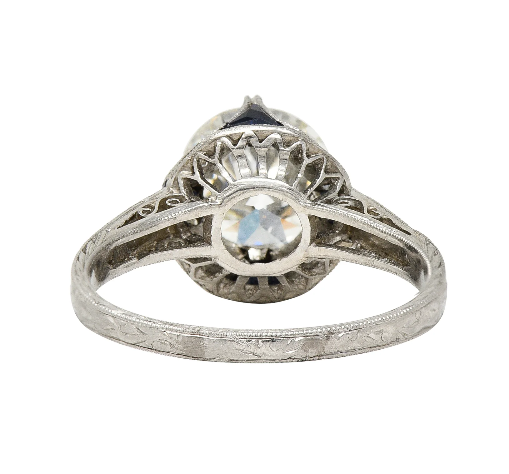 Art Deco 2.95 CTW Old European Cut Diamond Platinum Scrolling Crescent Engagement Ring GIA - Image 5