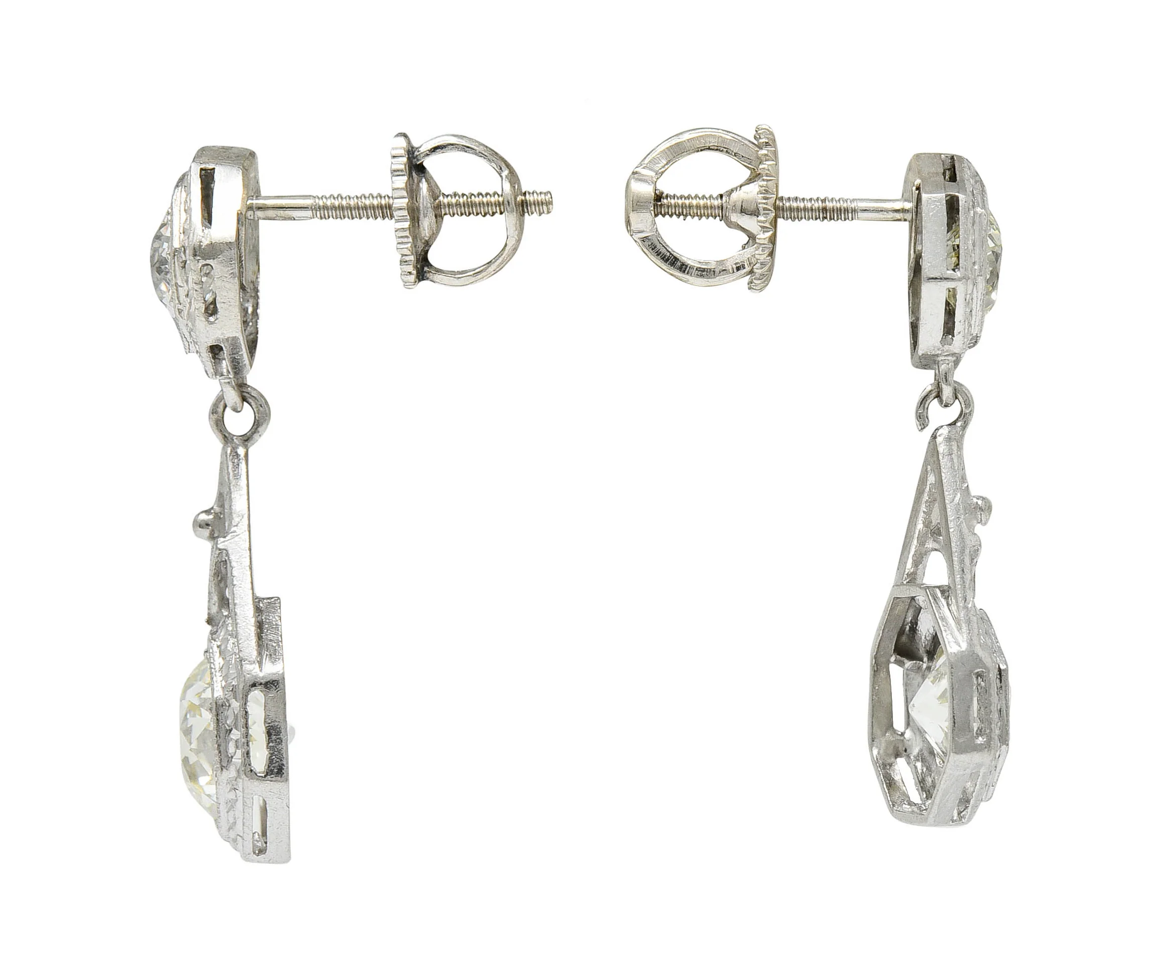 Art Deco 2.96 CTW Diamond Platinum Octagonal Drop Earrings - Image 2