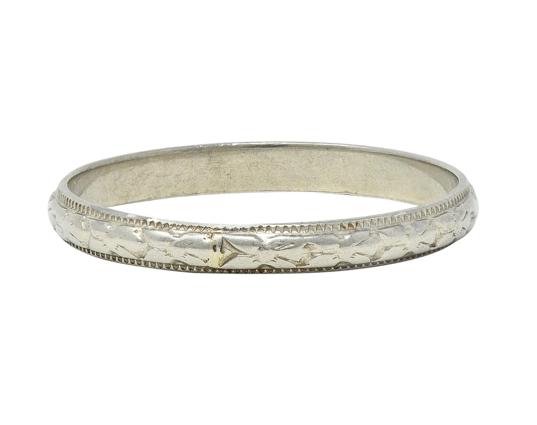 Art Deco 20 Karat White Gold Orange Blossom Wheat Wedding Band Ring - Image 3