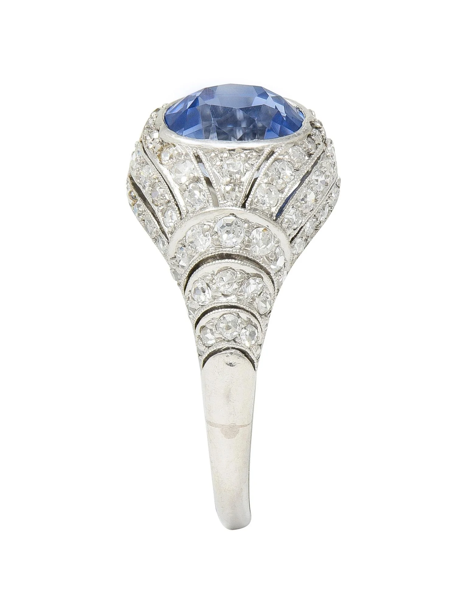 Art Deco 3.00 CTW No Heat Ceylon Blue Sapphire Diamond Platinum Bombé Vintage Ring GIA - Image 10