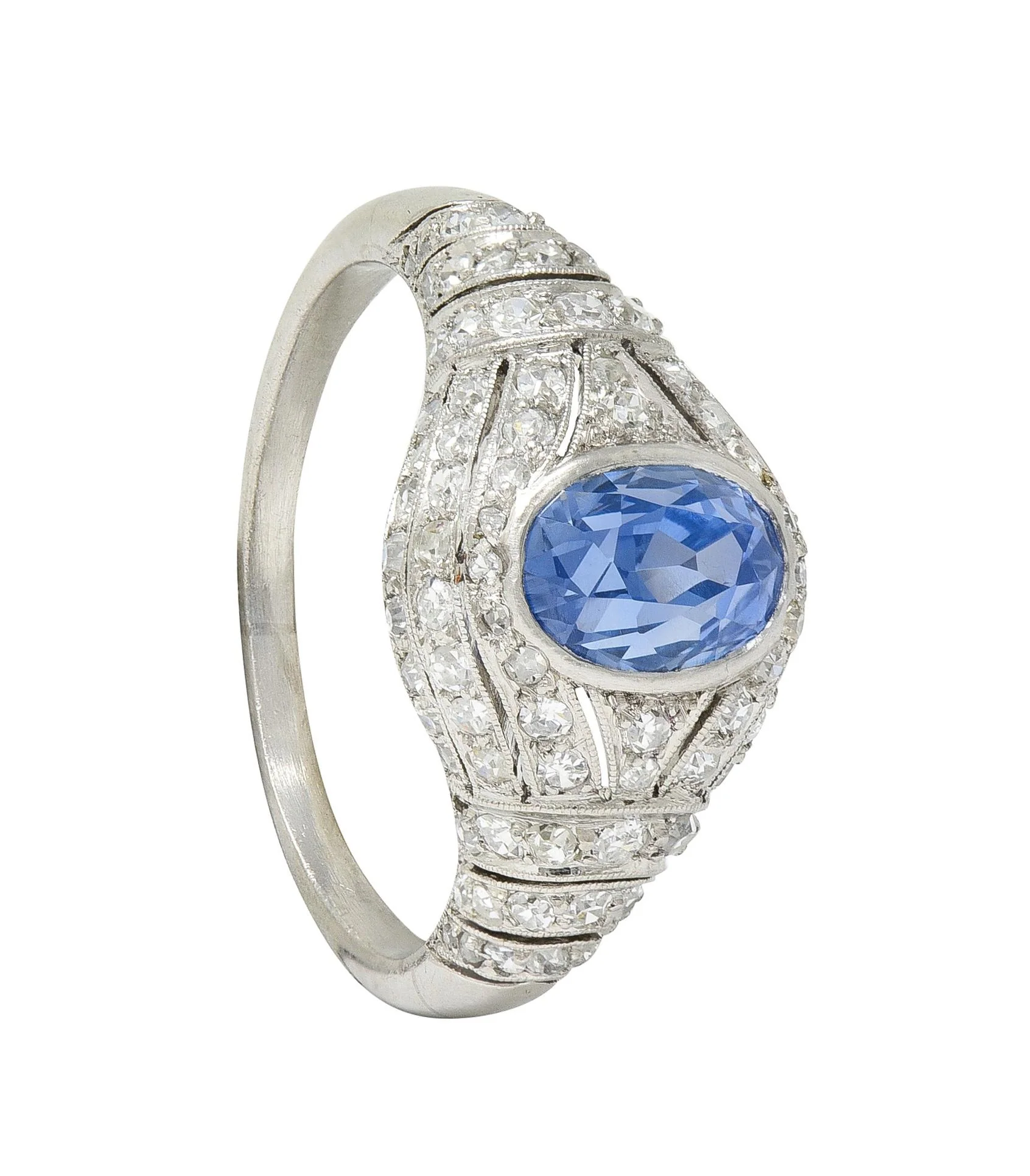 Art Deco 3.00 CTW No Heat Ceylon Blue Sapphire Diamond Platinum Bombé Vintage Ring GIA - Image 11