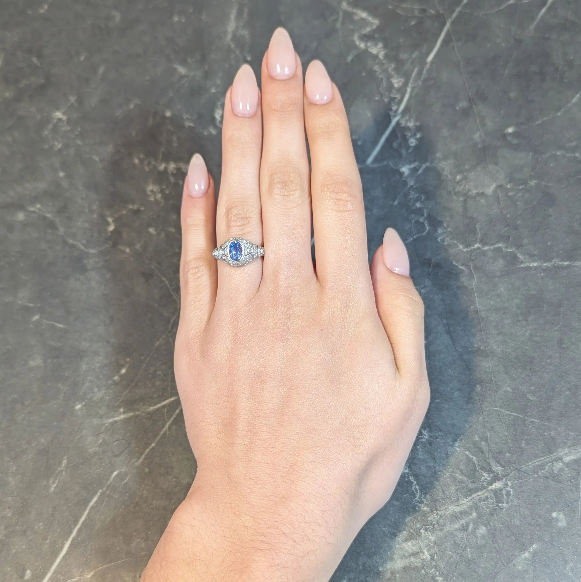 Art Deco 3.00 CTW No Heat Ceylon Blue Sapphire Diamond Platinum Bombé Vintage Ring GIA - Image 13