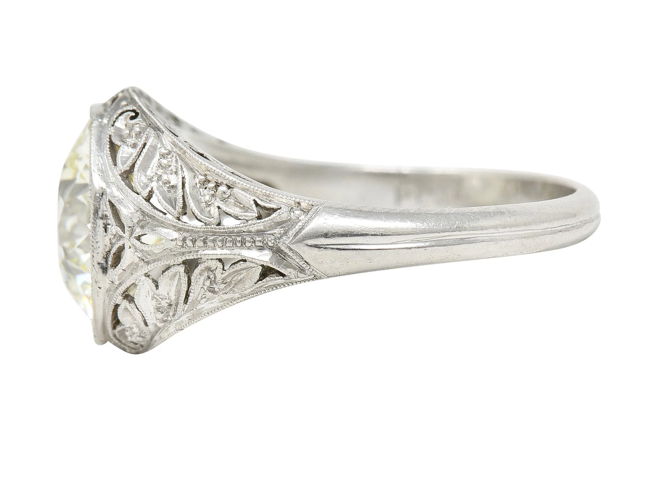Art Deco 3.03 CTW Old European Cut Diamond Platinum Scrolling Foliate Vintage Engagement Ring GIA - Image 6