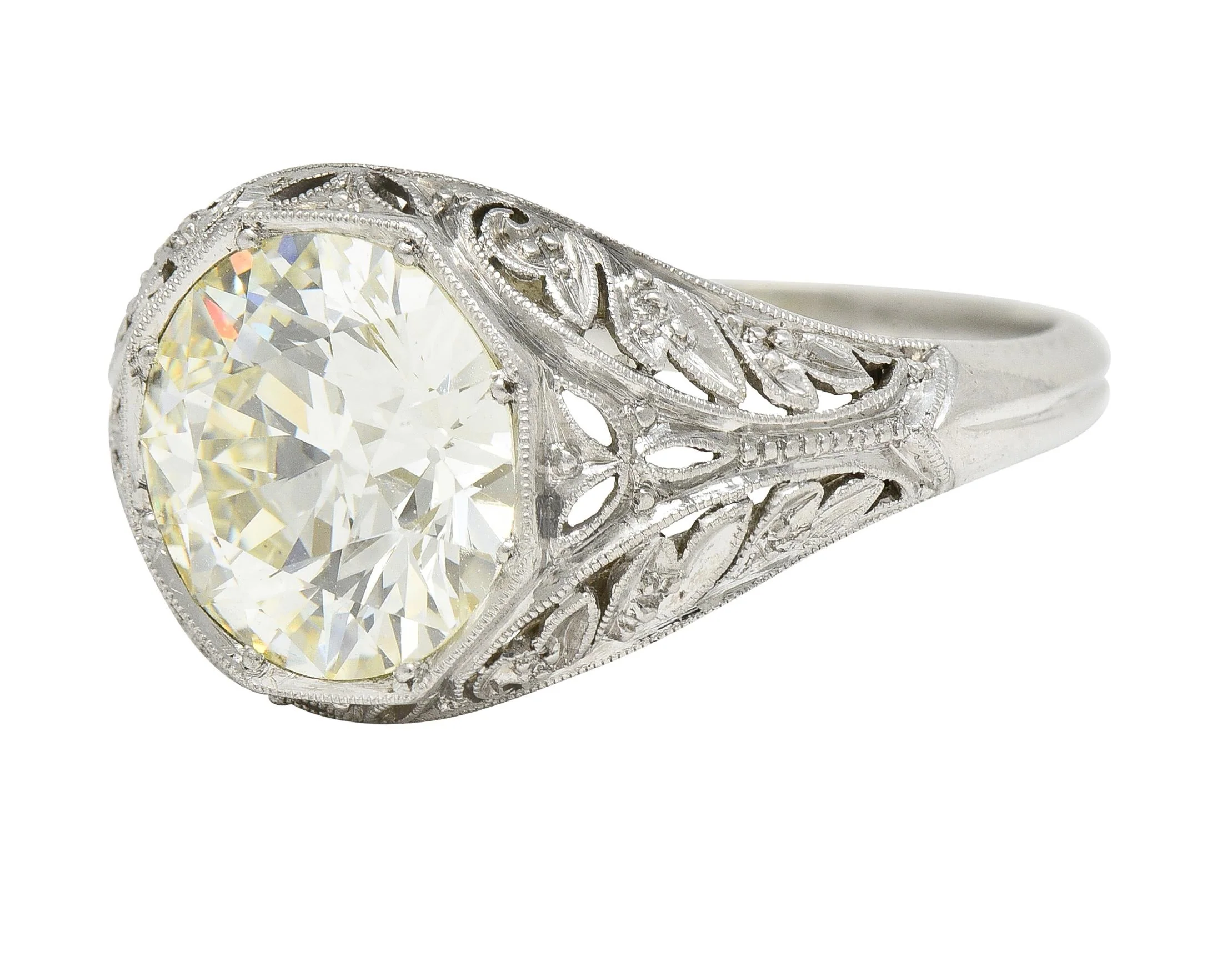 Art Deco 3.03 CTW Old European Cut Diamond Platinum Scrolling Foliate Vintage Engagement Ring GIA - Image 7
