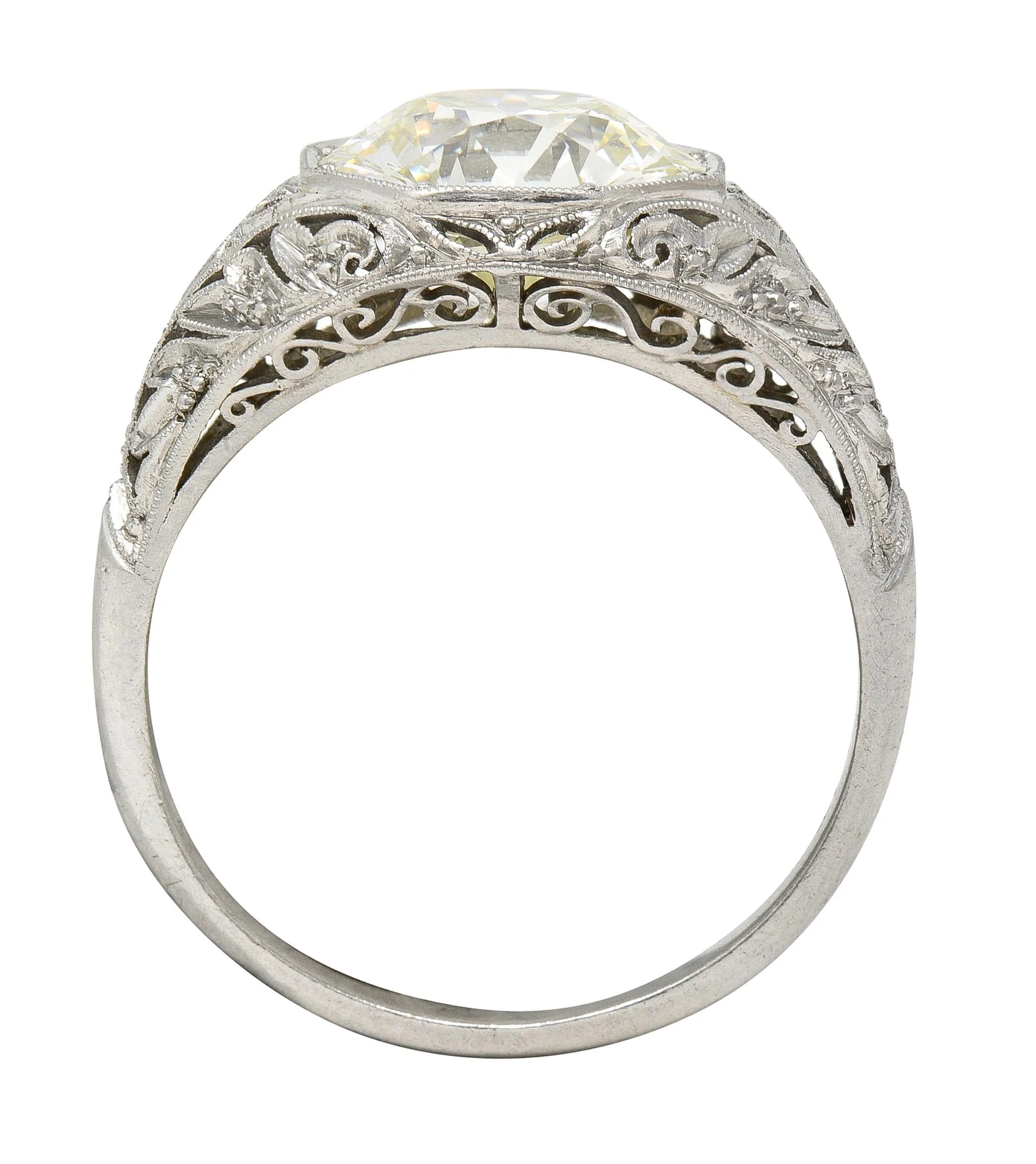 Art Deco 3.03 CTW Old European Cut Diamond Platinum Scrolling Foliate Vintage Engagement Ring GIA - Image 9