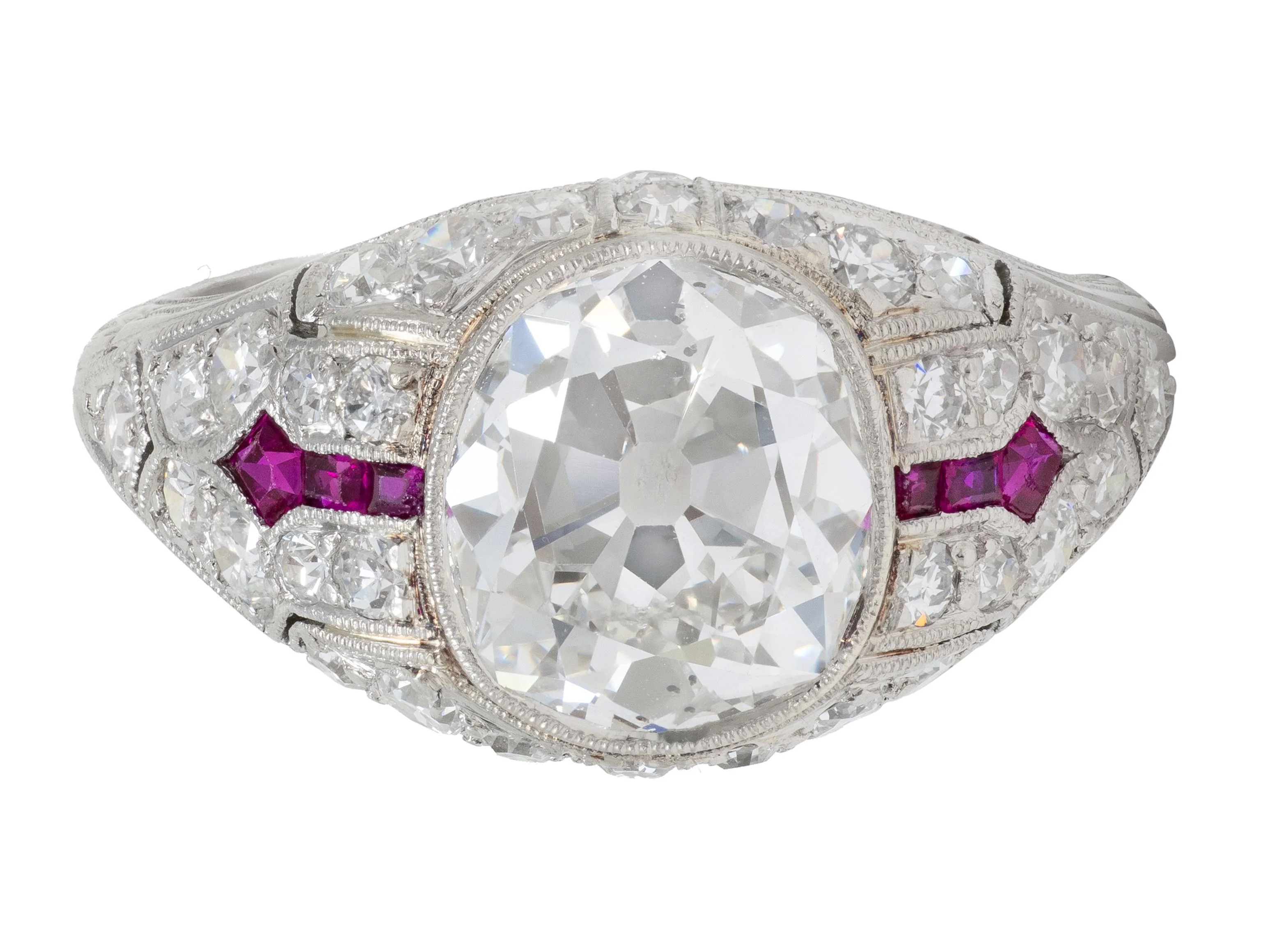 Art Deco 3.16 CTW Old Mine Cut Diamond Ruby Platinum Vintage Arrow Engagement Ring GIA - Image 10