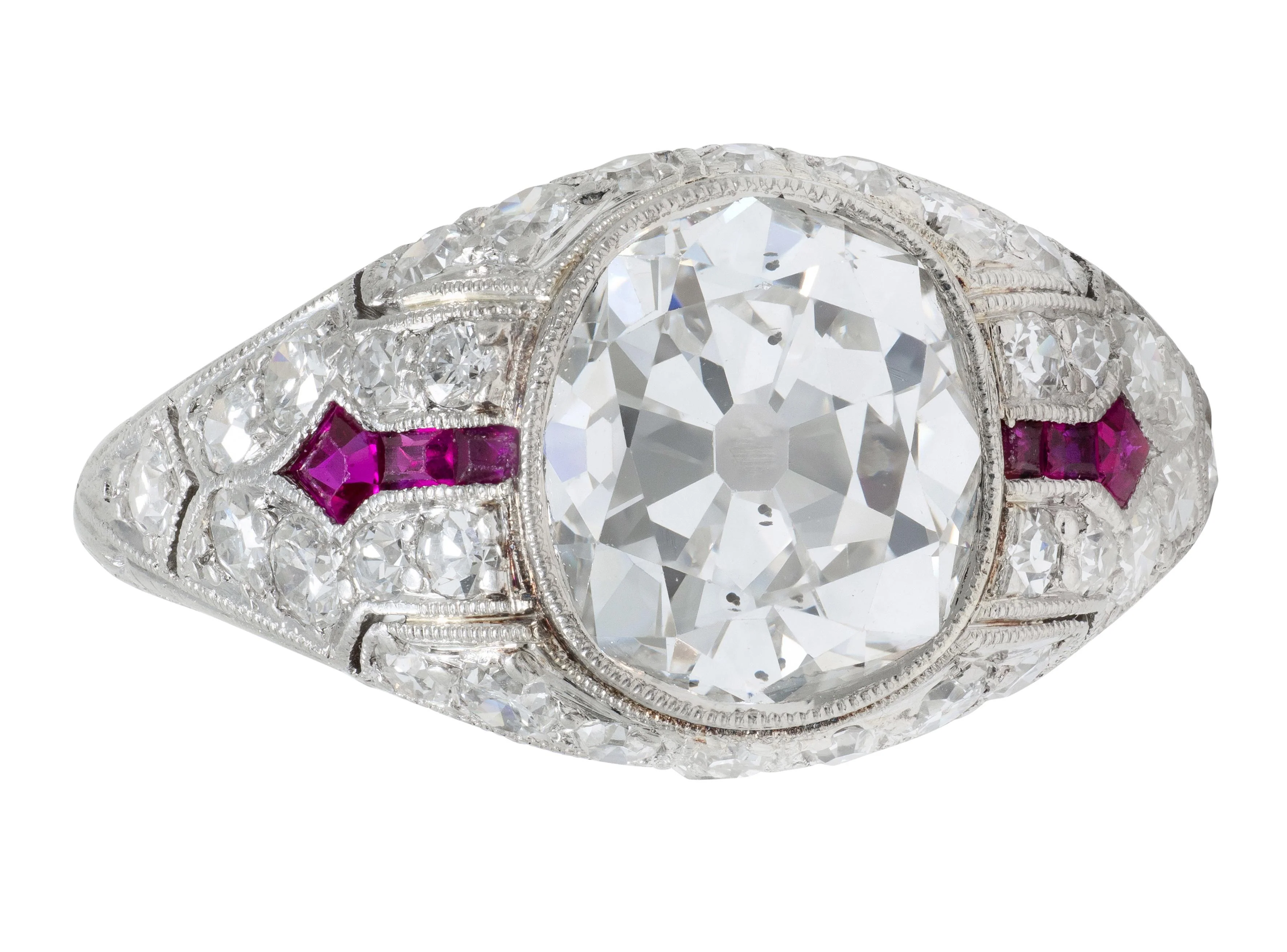 Art Deco 3.16 CTW Old Mine Cut Diamond Ruby Platinum Vintage Arrow Engagement Ring GIA - Image 11