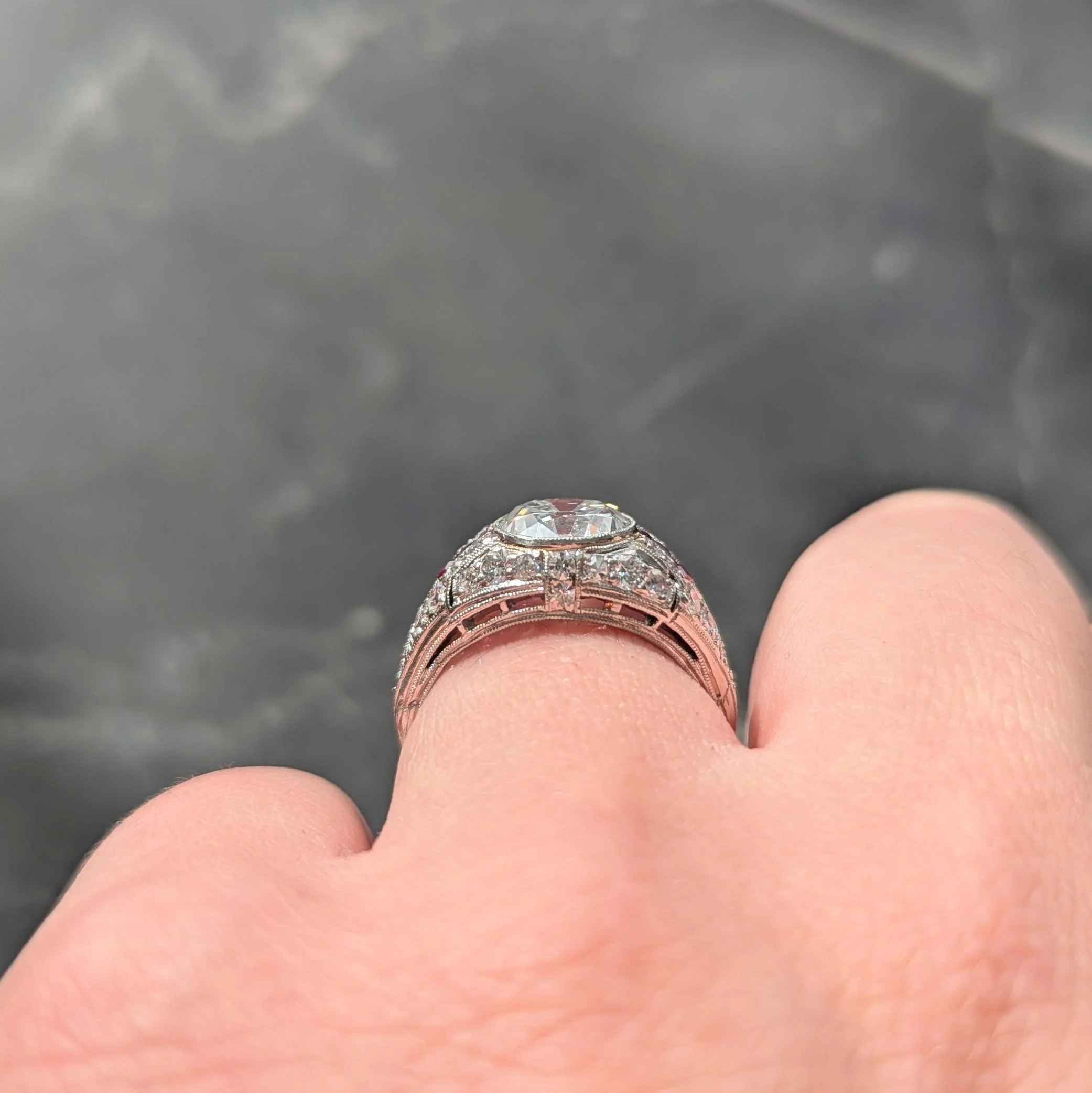 Art Deco 3.16 CTW Old Mine Cut Diamond Ruby Platinum Vintage Arrow Engagement Ring GIA - Image 12