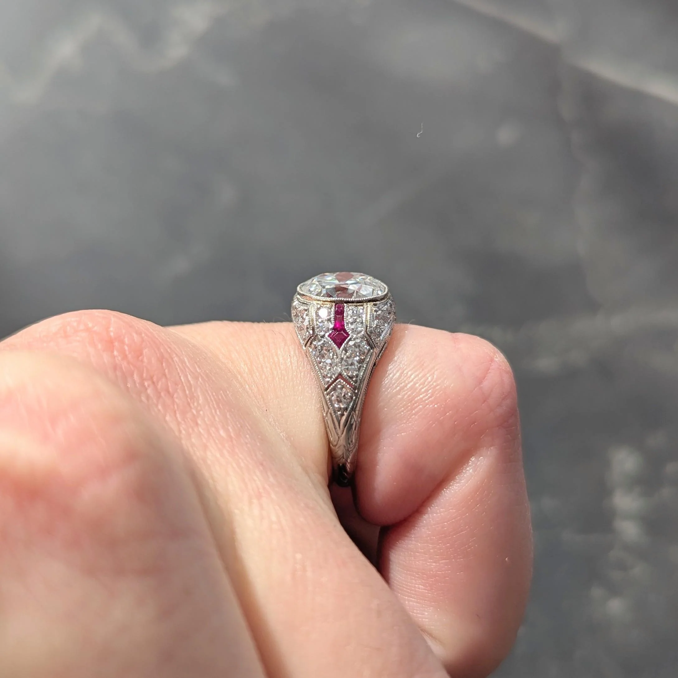 Art Deco 3.16 CTW Old Mine Cut Diamond Ruby Platinum Vintage Arrow Engagement Ring GIA - Image 13