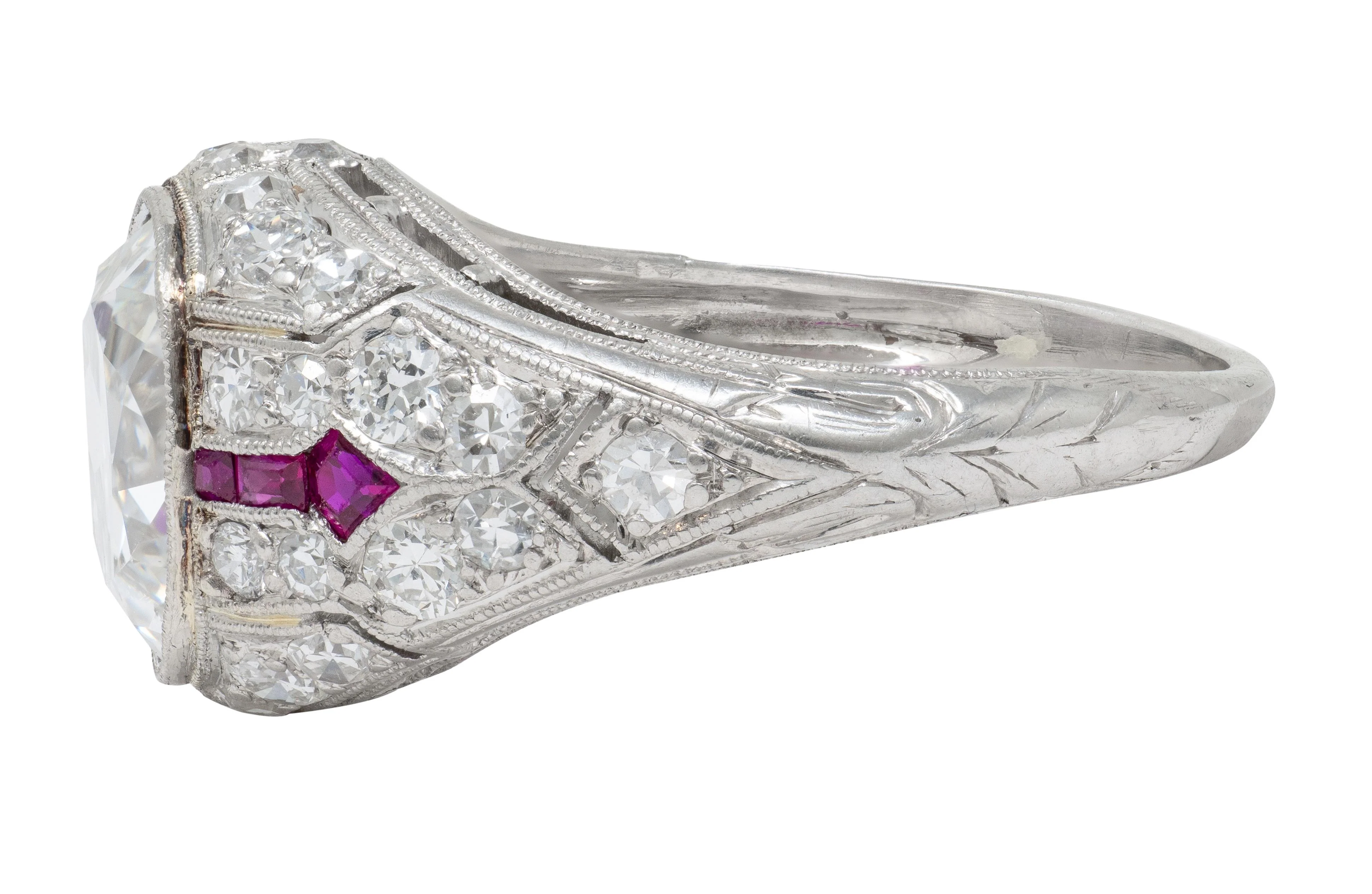 Art Deco 3.16 CTW Old Mine Cut Diamond Ruby Platinum Vintage Arrow Engagement Ring GIA - Image 6