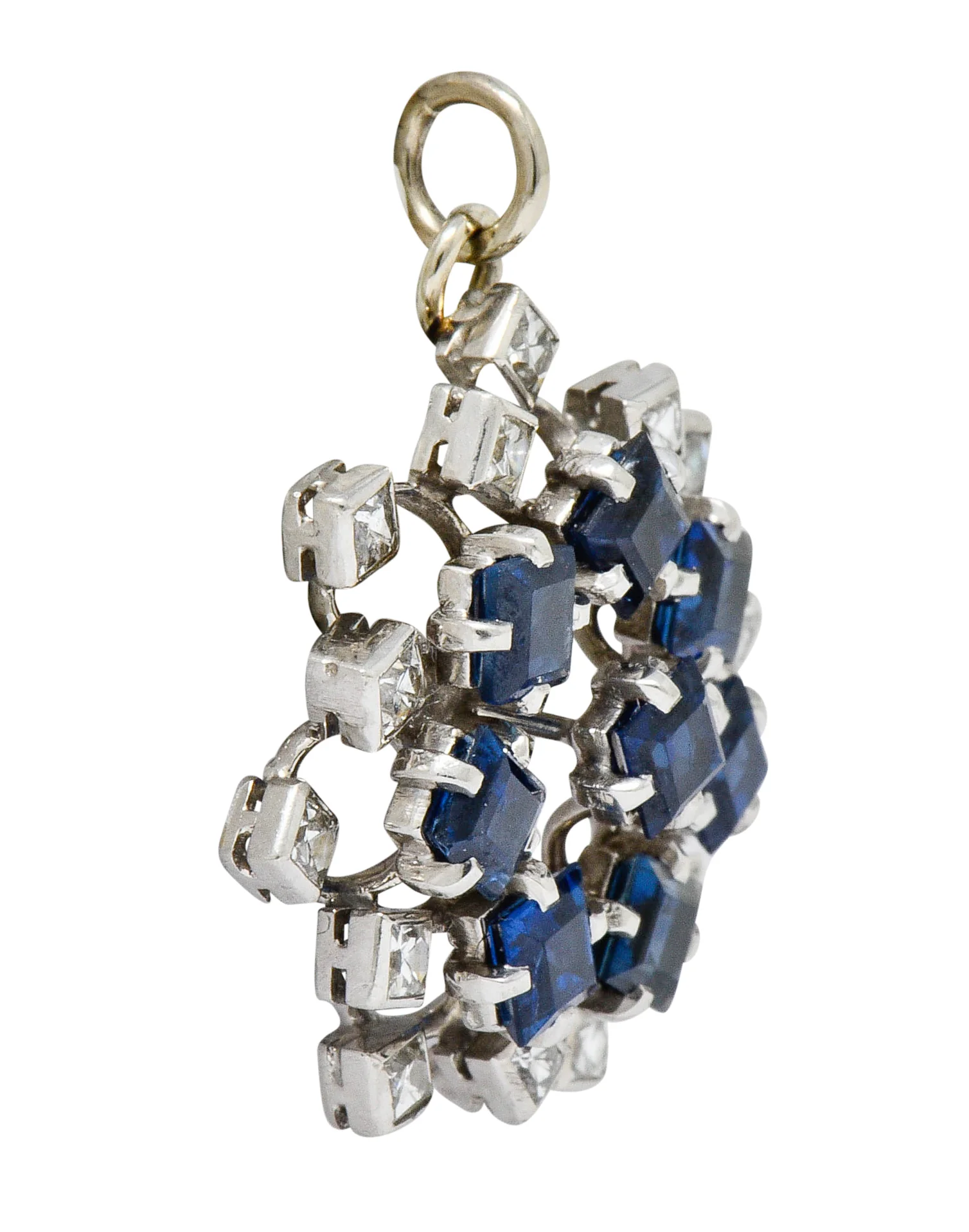 Art Deco 3.18 CTW Sapphire Diamond Platinum Starburst Pendant - Image 3
