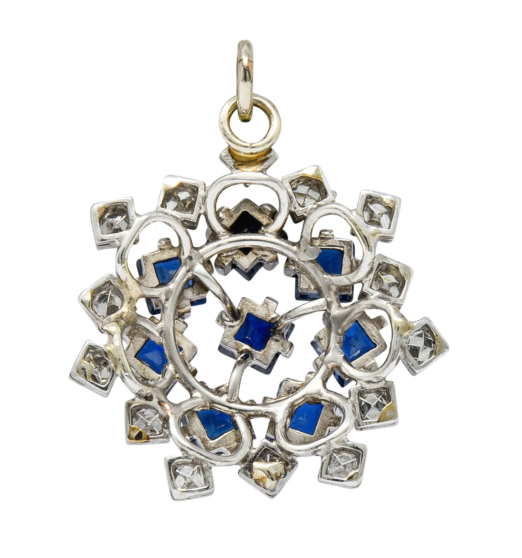 Art Deco 3.18 CTW Sapphire Diamond Platinum Starburst Pendant - Image 4