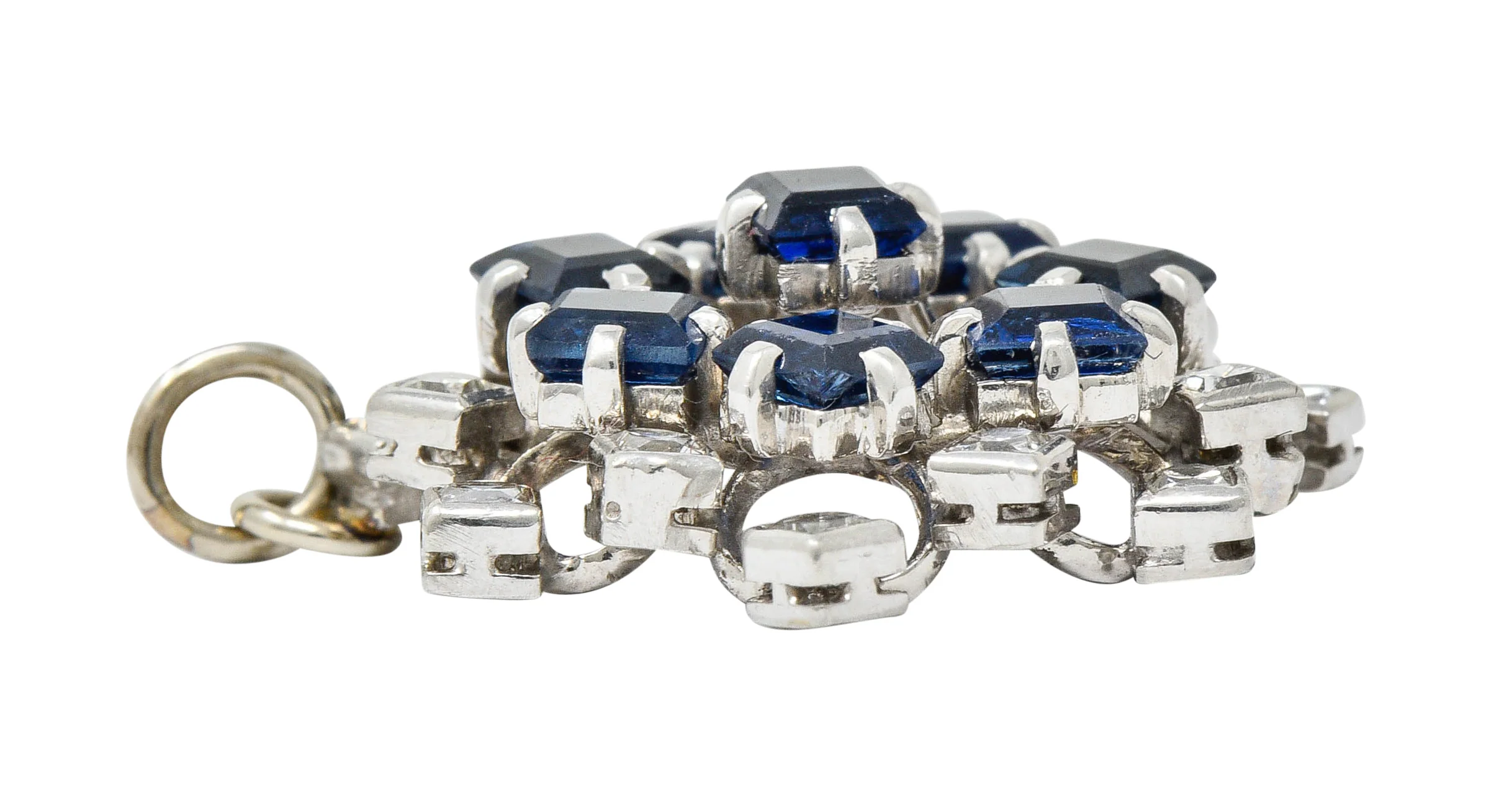 Art Deco 3.18 CTW Sapphire Diamond Platinum Starburst Pendant - Image 5