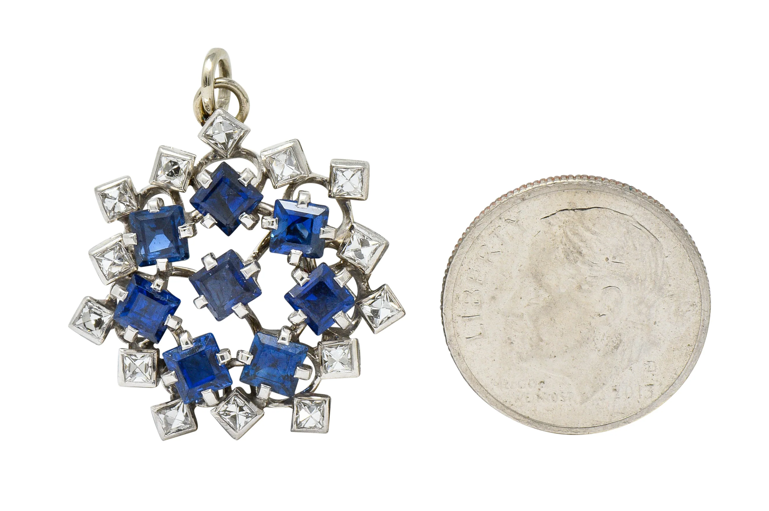 Art Deco 3.18 CTW Sapphire Diamond Platinum Starburst Pendant - Image 7