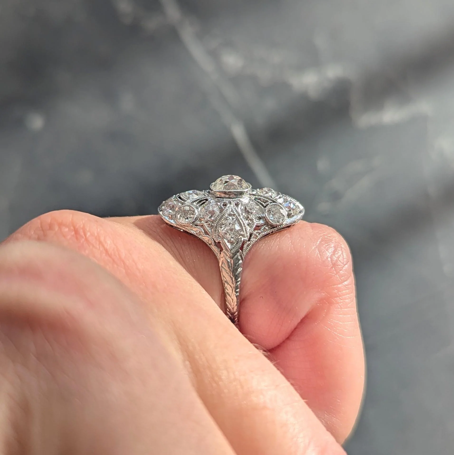 Art Deco 3.26 CTW Diamond Platinum Vintage Greek Key Navette Dinner Ring - Image 10