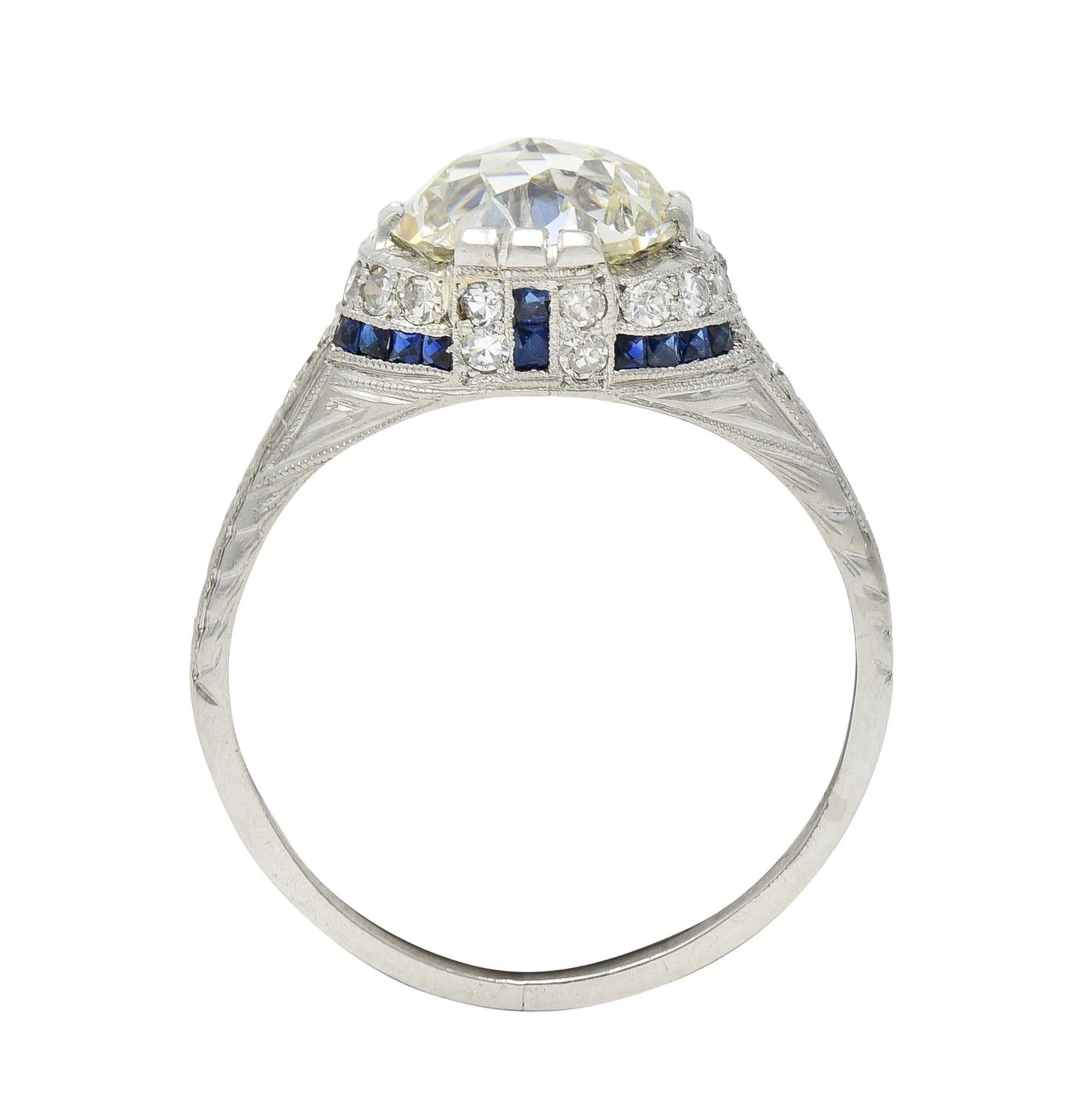 Art Deco 3.29 CTW Jubilee Diamond Sapphire Platinum Vintage Engagement Ring GIA - Image 10