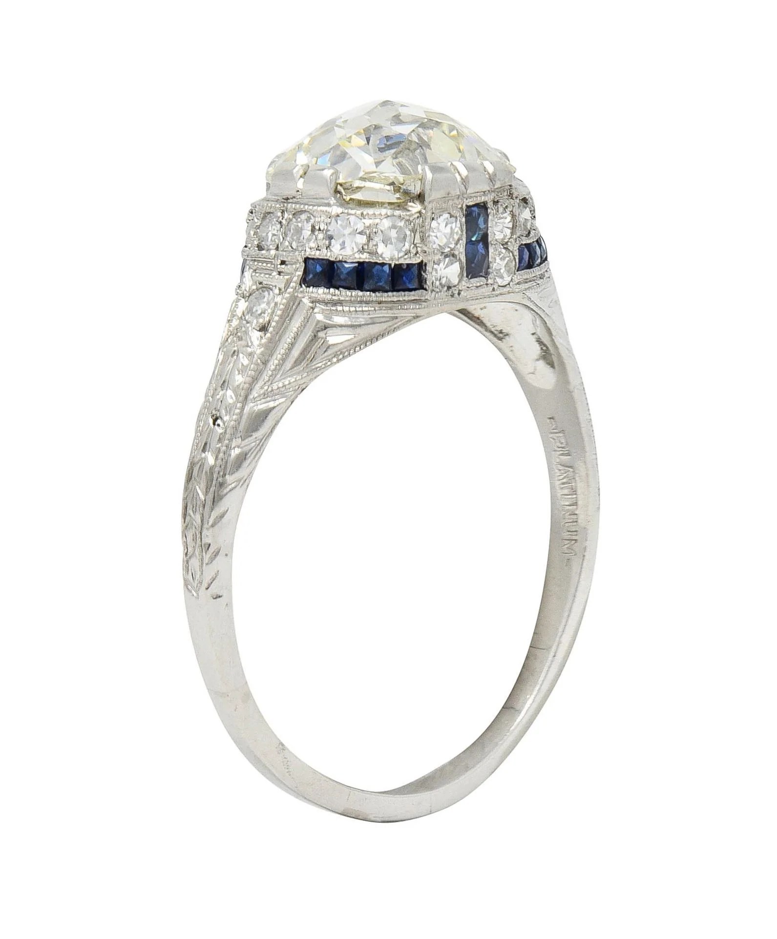 Art Deco 3.29 CTW Jubilee Diamond Sapphire Platinum Vintage Engagement Ring GIA - Image 2