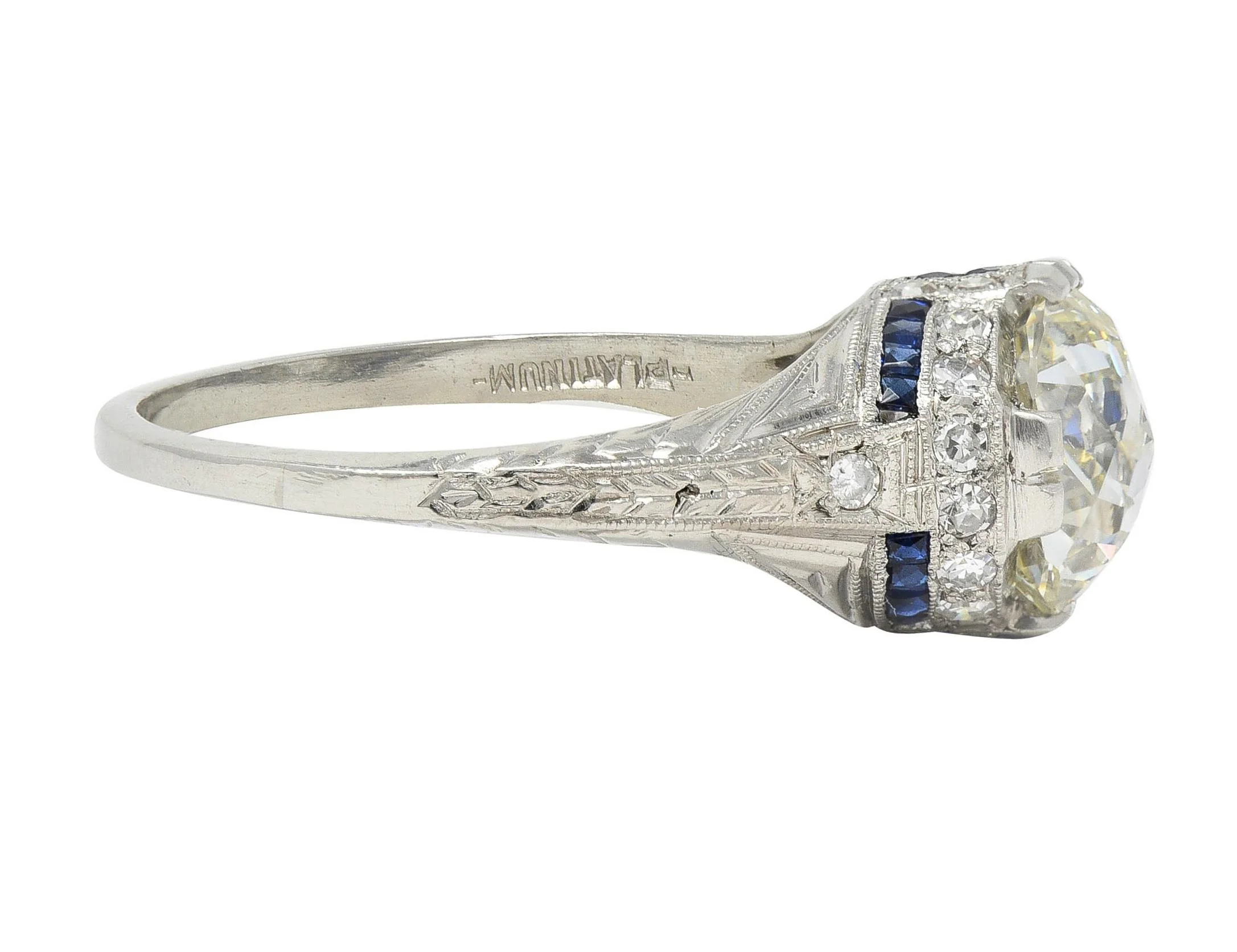 Art Deco 3.29 CTW Jubilee Diamond Sapphire Platinum Vintage Engagement Ring GIA - Image 4