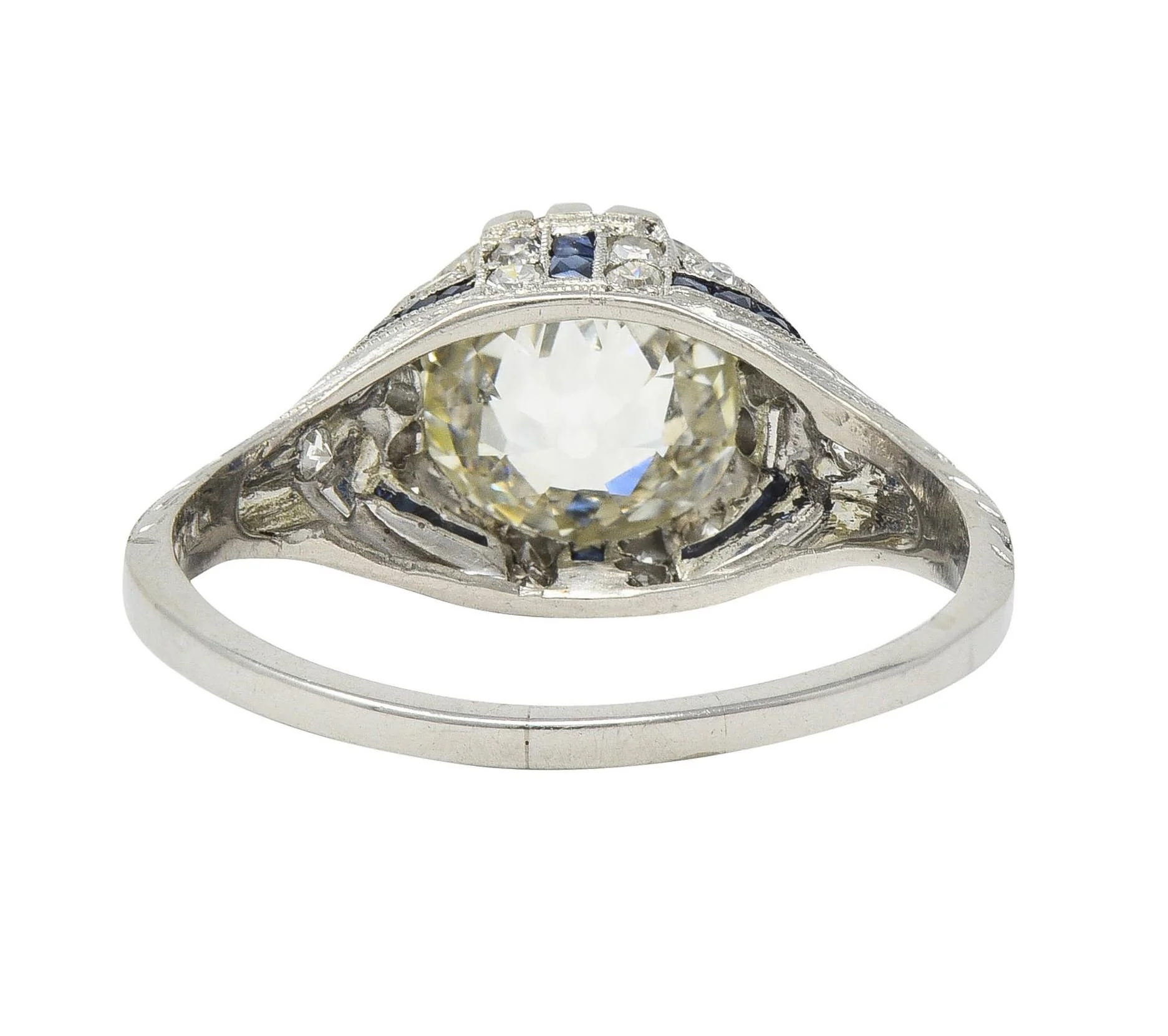 Art Deco 3.29 CTW Jubilee Diamond Sapphire Platinum Vintage Engagement Ring GIA - Image 5