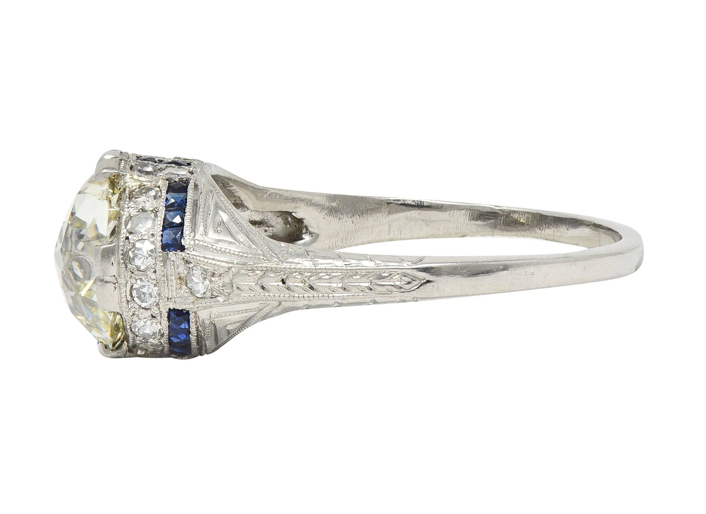 Art Deco 3.29 CTW Jubilee Diamond Sapphire Platinum Vintage Engagement Ring GIA - Image 6