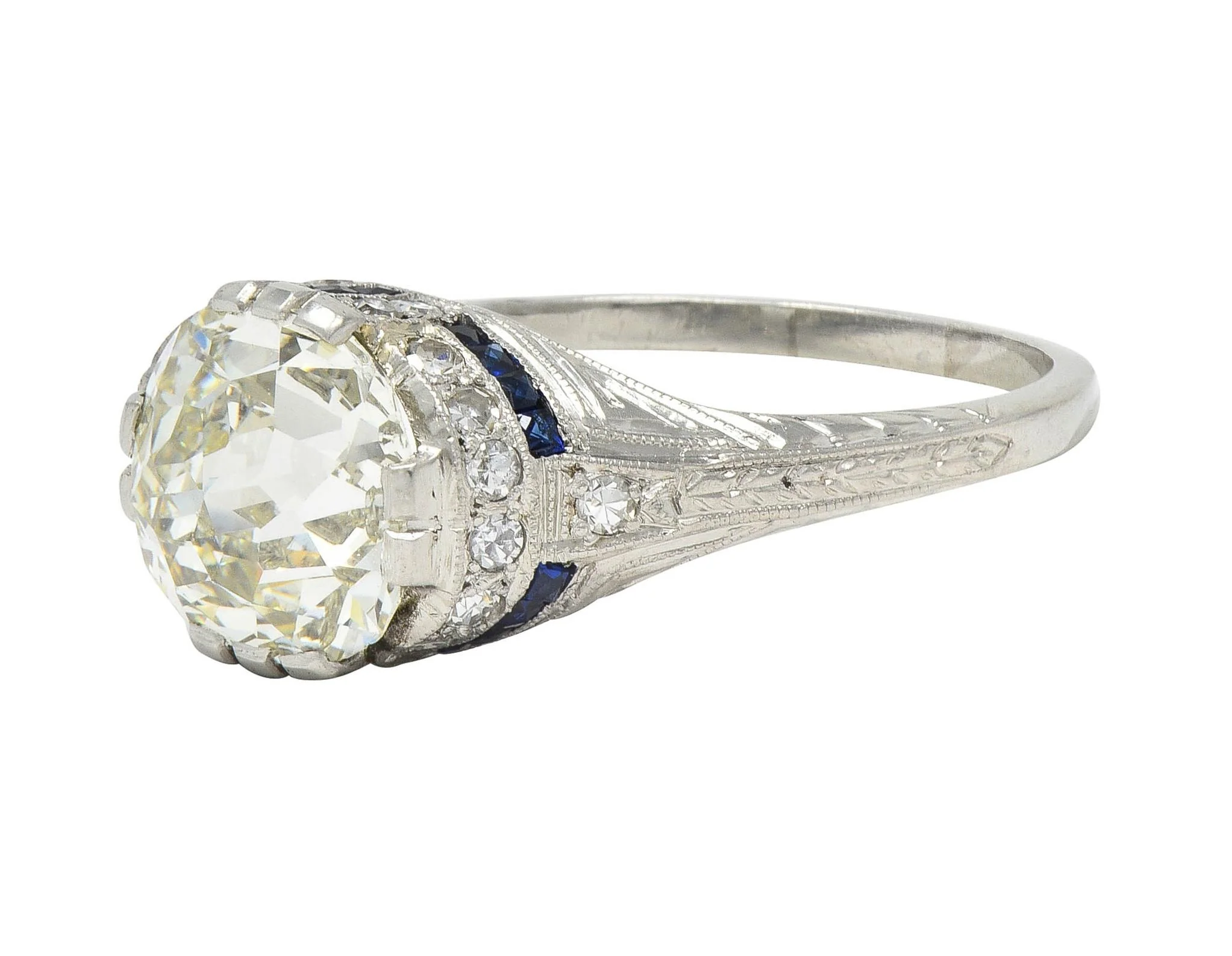 Art Deco 3.29 CTW Jubilee Diamond Sapphire Platinum Vintage Engagement Ring GIA - Image 7