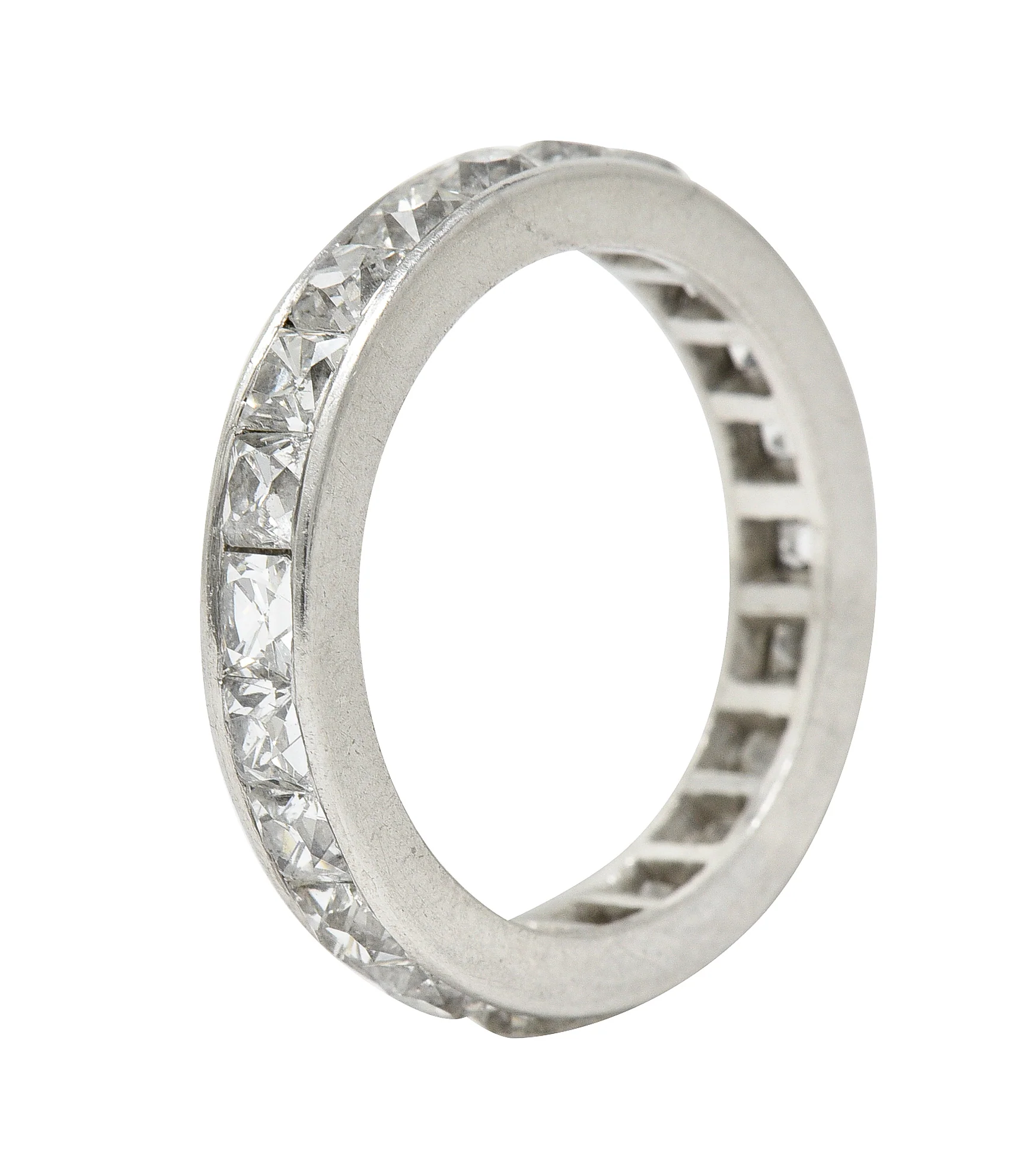 Art Deco 3.52 CTW French Cut Diamond Platinum Band Vintage Wedding Ring - Image 2