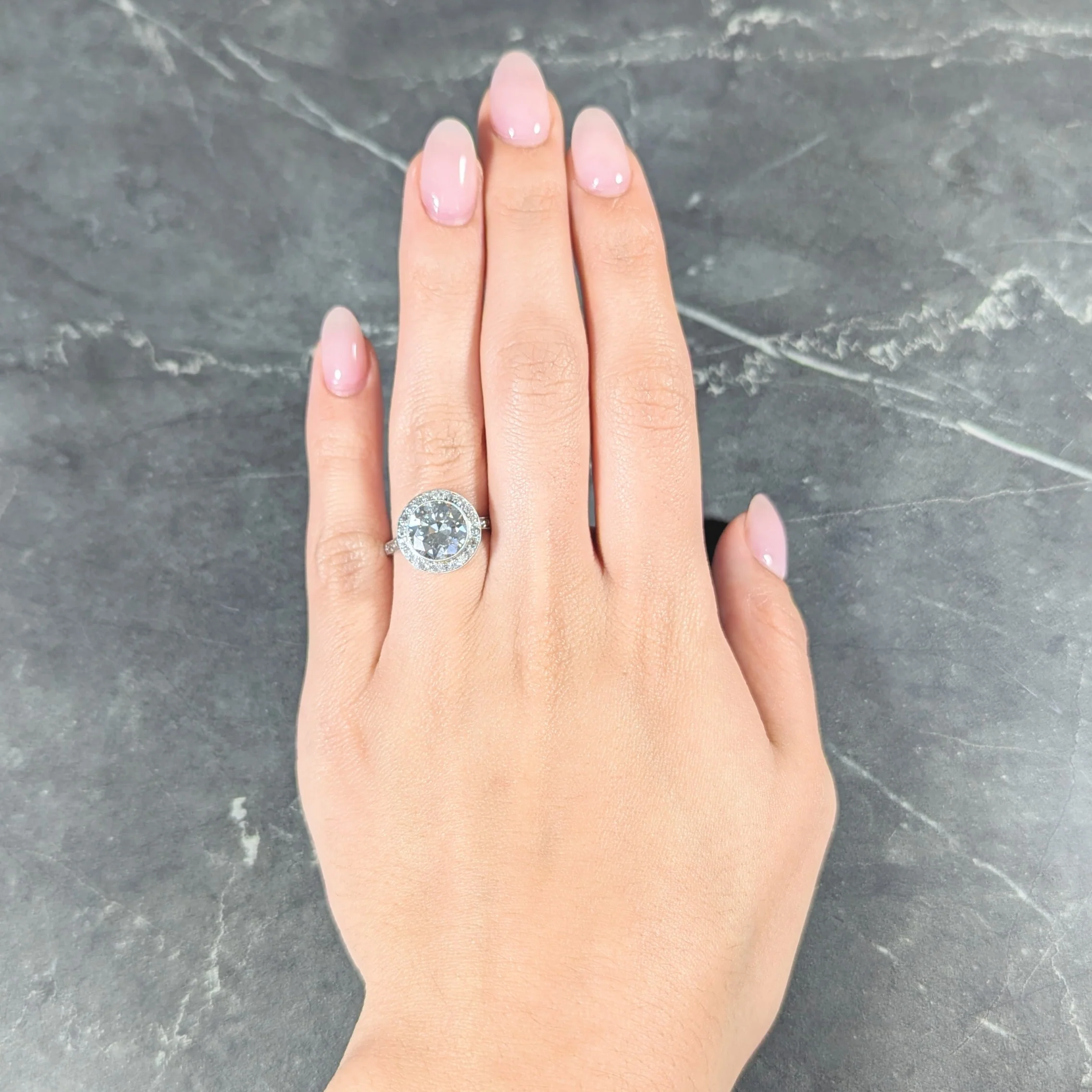 Art Deco 3.55 CTW Old European Cut Diamond Platinum Foliate Halo Engagement Ring GIA - Image 10