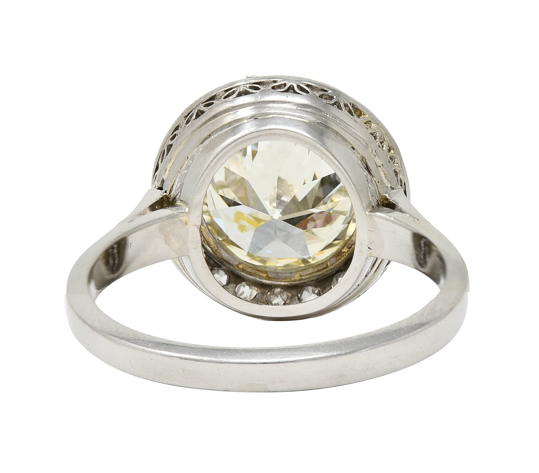 Art Deco 3.55 CTW Old European Cut Diamond Platinum Foliate Halo Engagement Ring GIA - Image 5