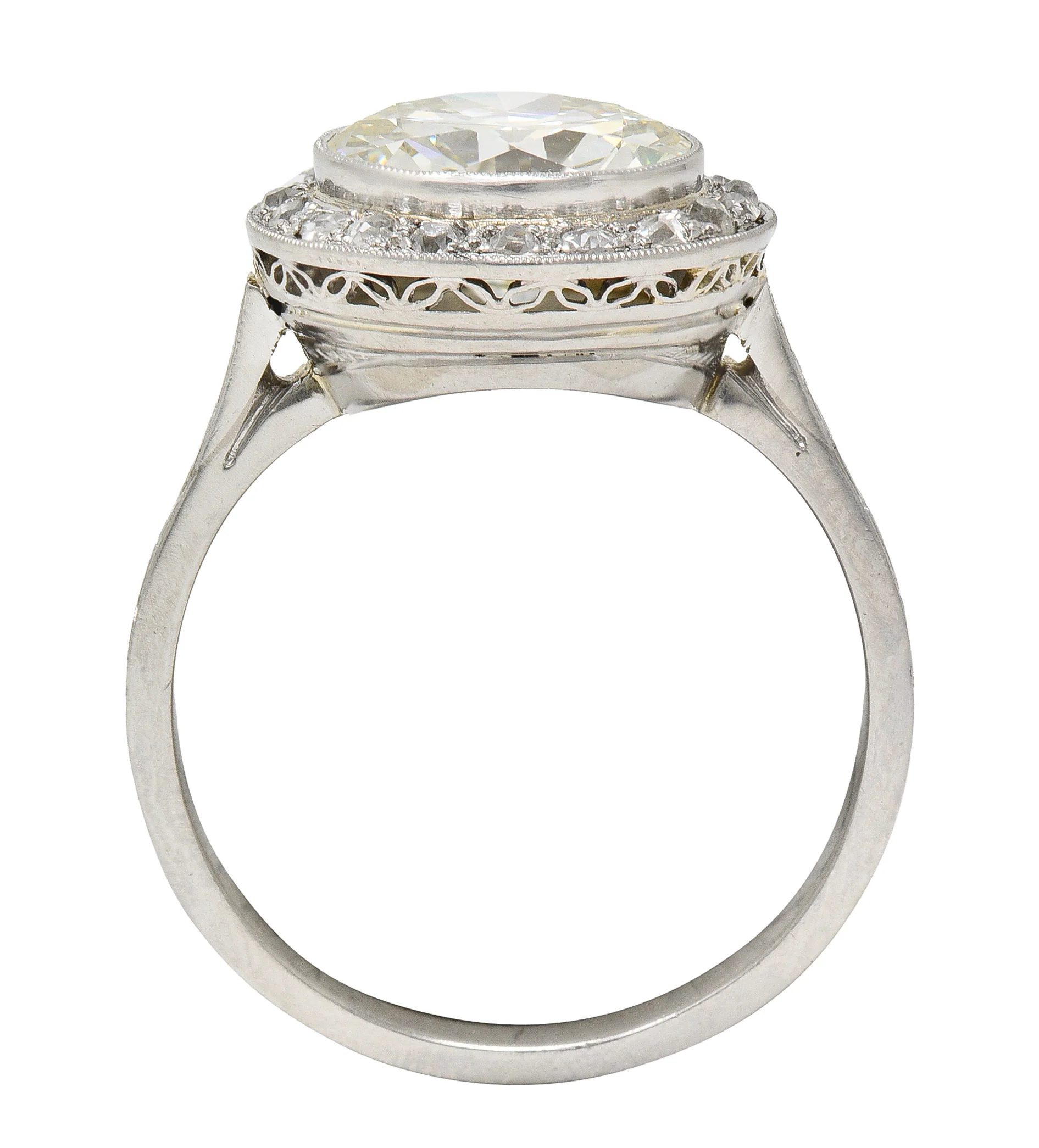 Art Deco 3.55 CTW Old European Cut Diamond Platinum Foliate Halo Engagement Ring GIA - Image 8