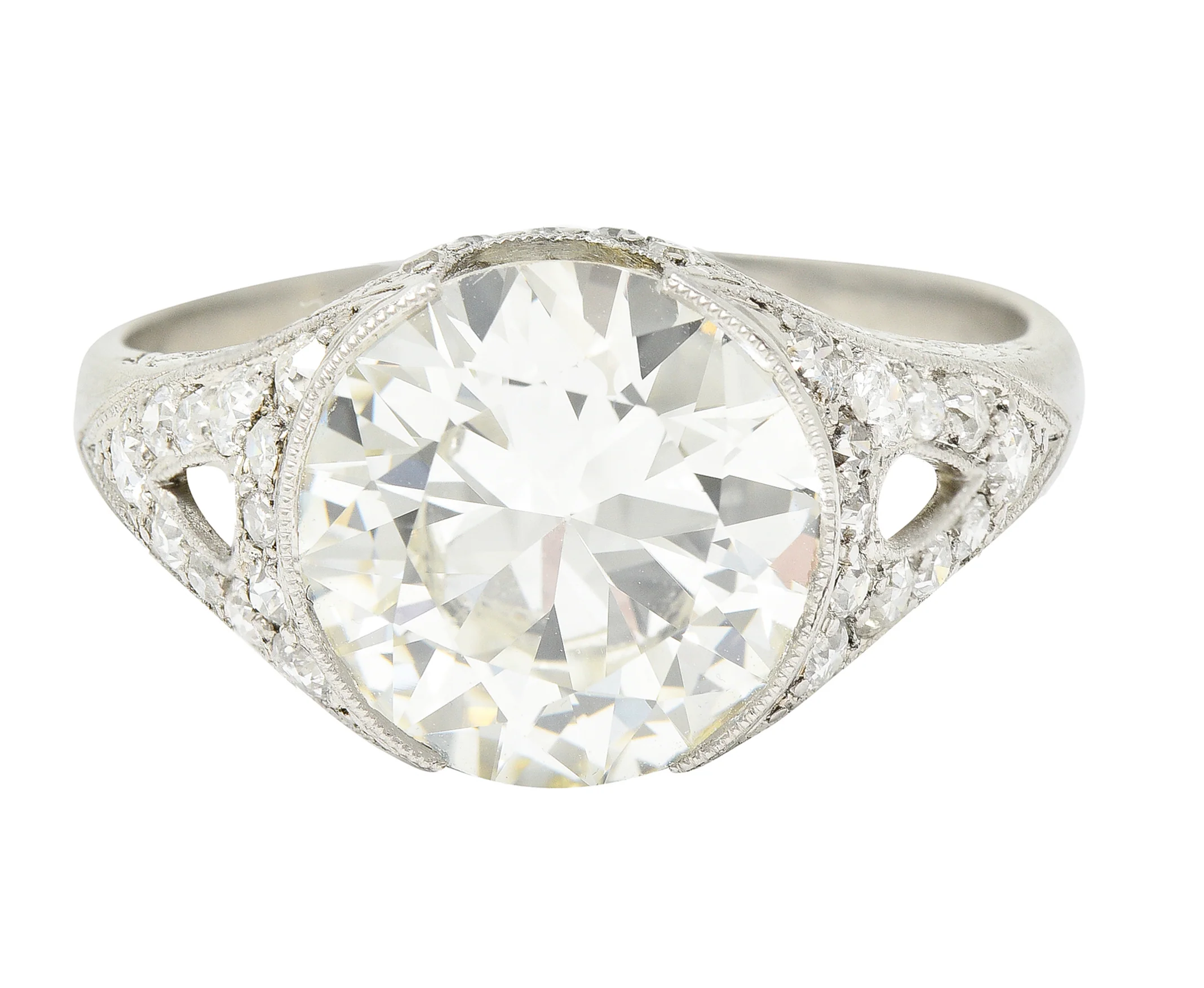 Art Deco 3.79 CTW Transitional Cut Diamond Platinum Garland Engagement Ring