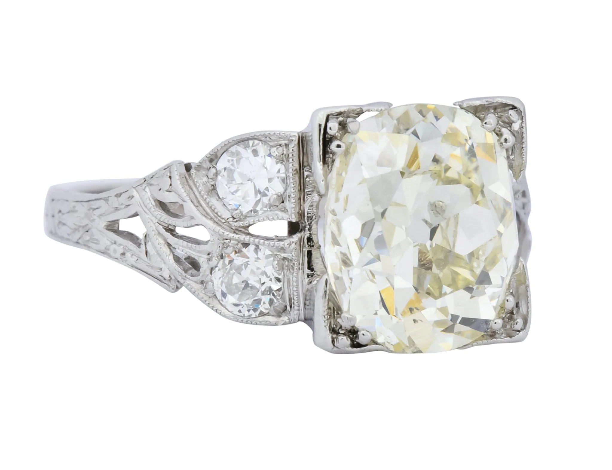 Art Deco 3.80 CTW Old Mine Diamond Platinum Engagement Ring - Image 3
