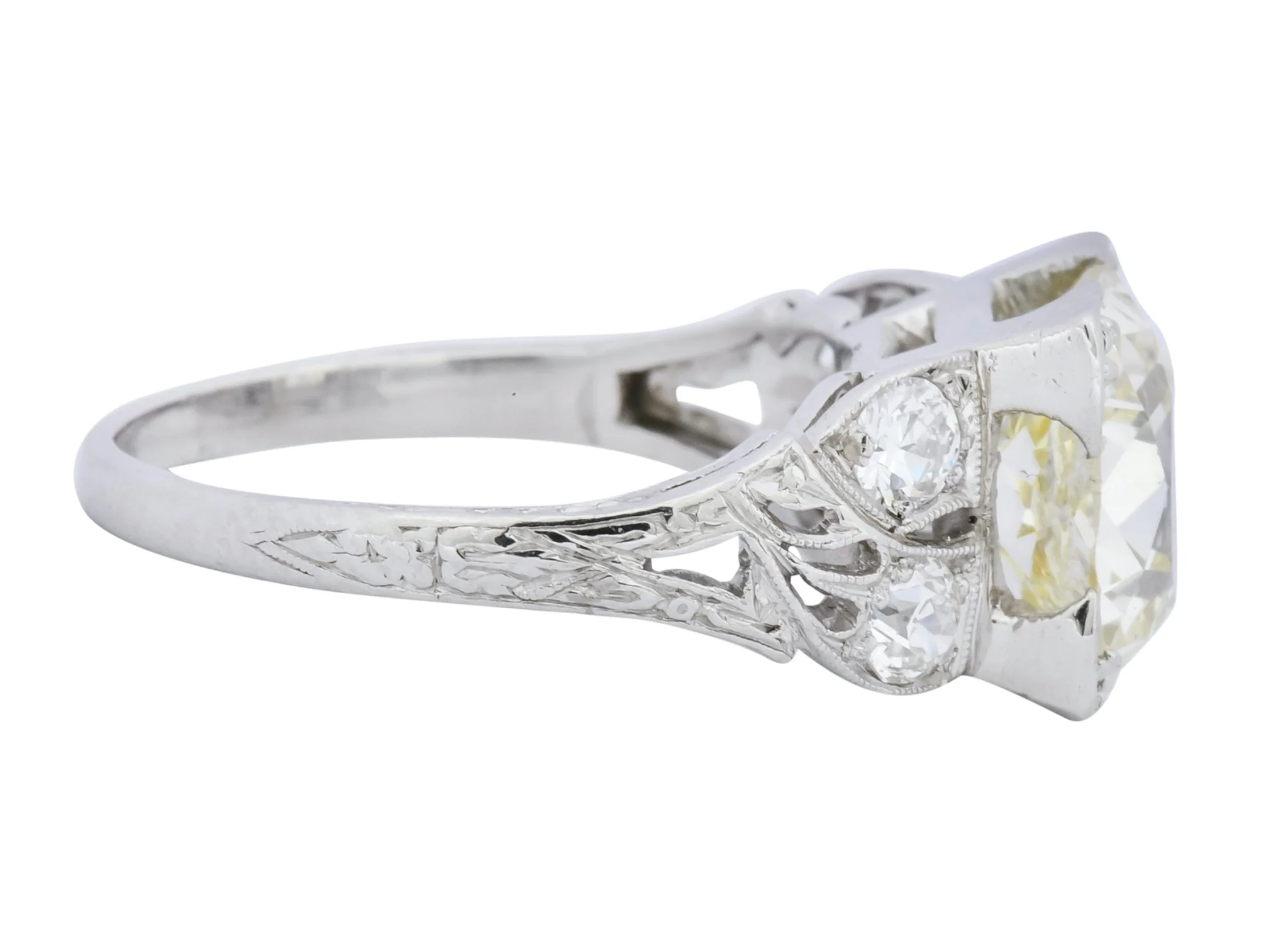 Art Deco 3.80 CTW Old Mine Diamond Platinum Engagement Ring - Image 4