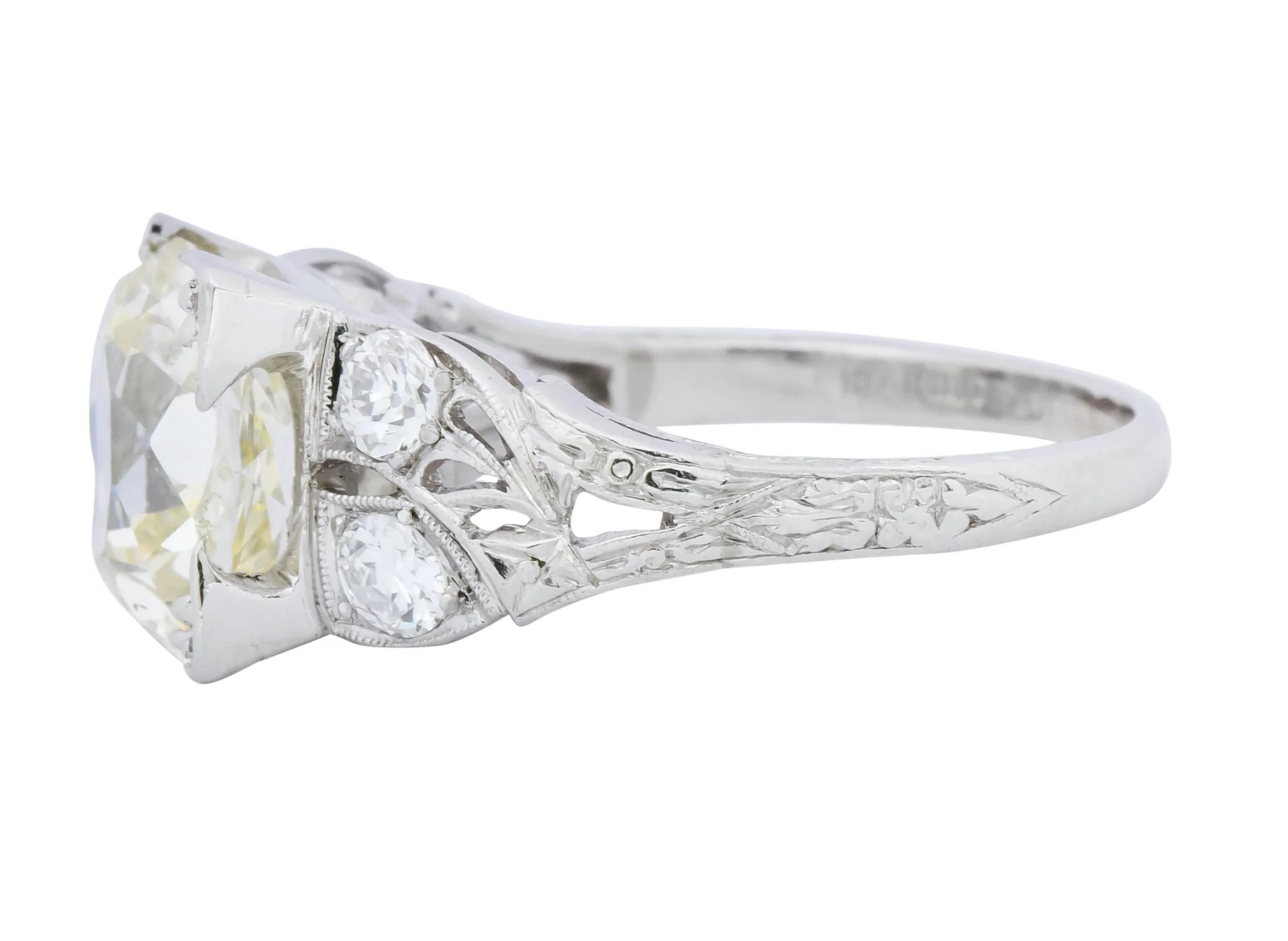 Art Deco 3.80 CTW Old Mine Diamond Platinum Engagement Ring - Image 6