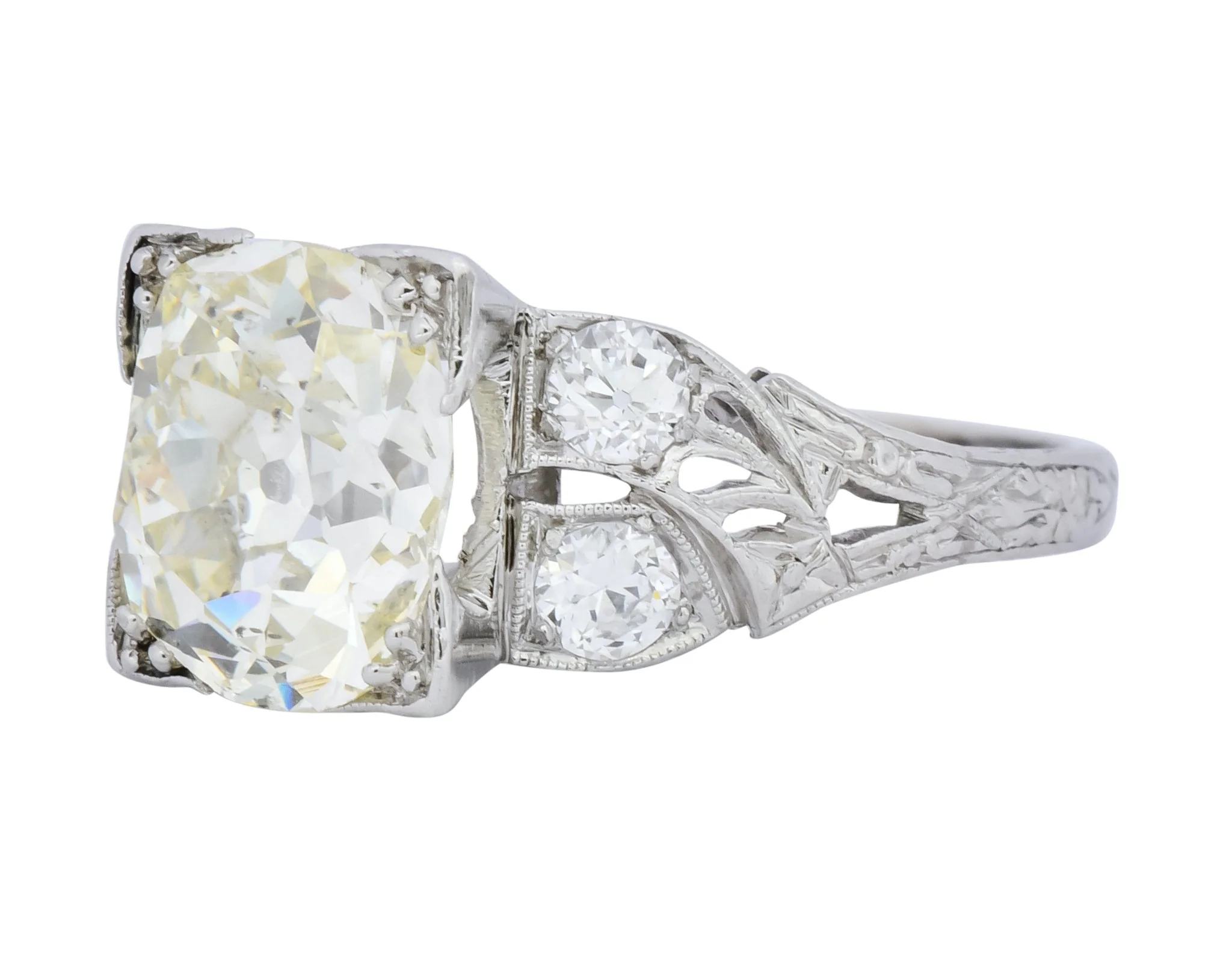 Art Deco 3.80 CTW Old Mine Diamond Platinum Engagement Ring - Image 7