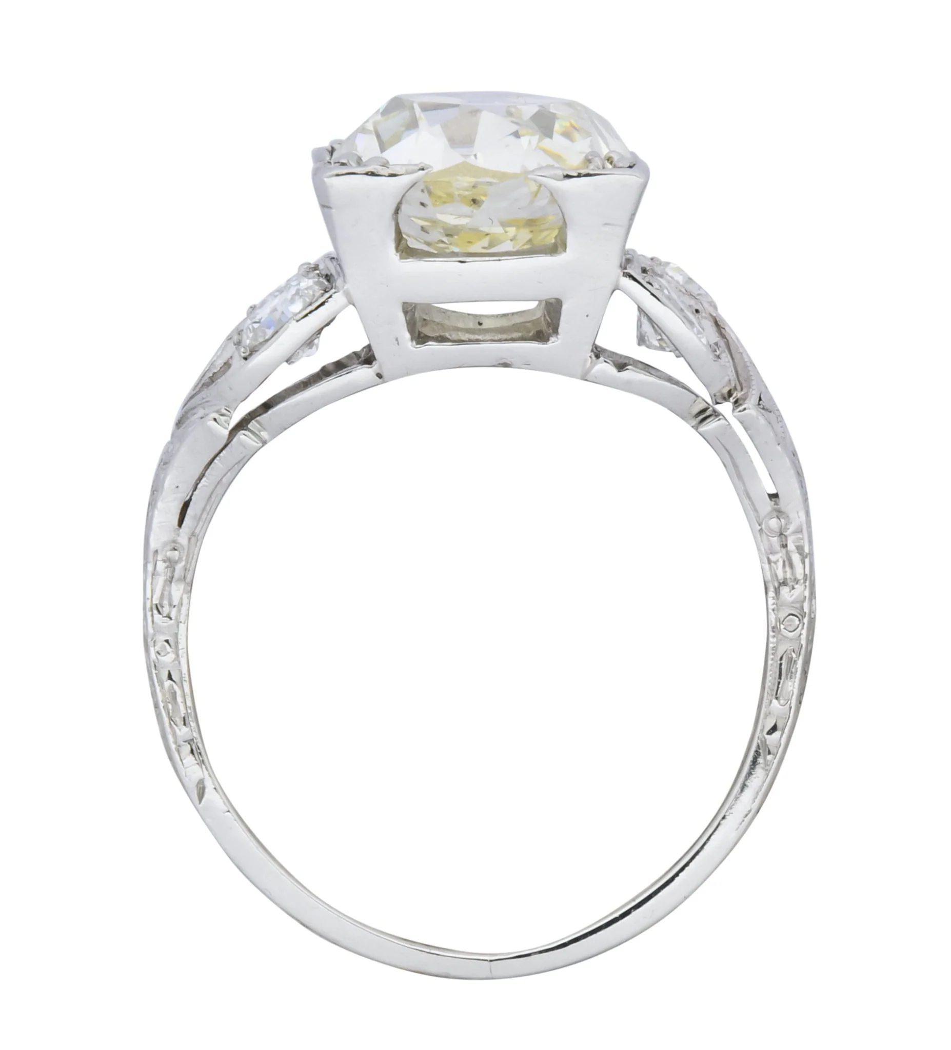 Art Deco 3.80 CTW Old Mine Diamond Platinum Engagement Ring - Image 8