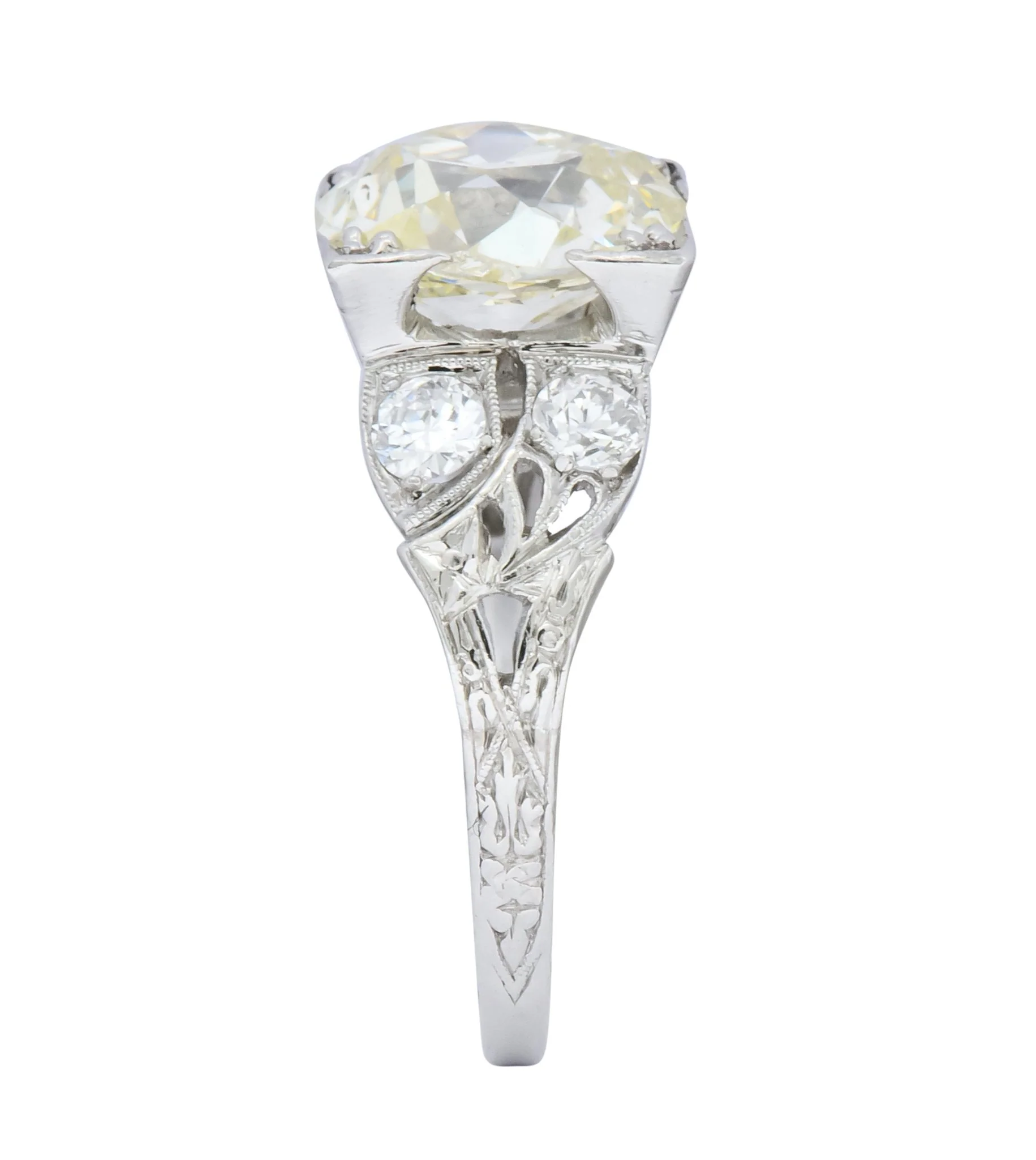 Art Deco 3.80 CTW Old Mine Diamond Platinum Engagement Ring - Image 9