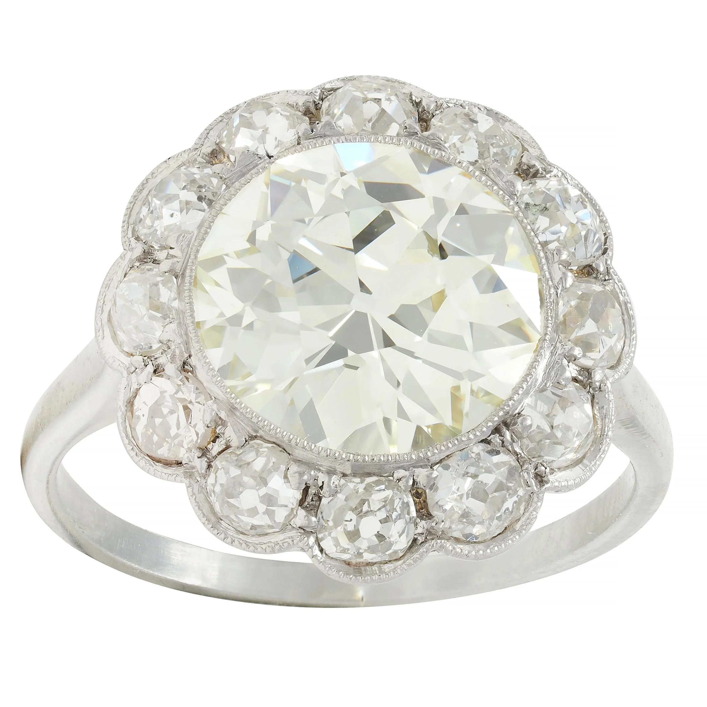 Art Deco 3.99 CTW Old European Cut Diamond 18 Karat White Gold Vintage Halo Alternative Engagement Ring GIA - Image 10