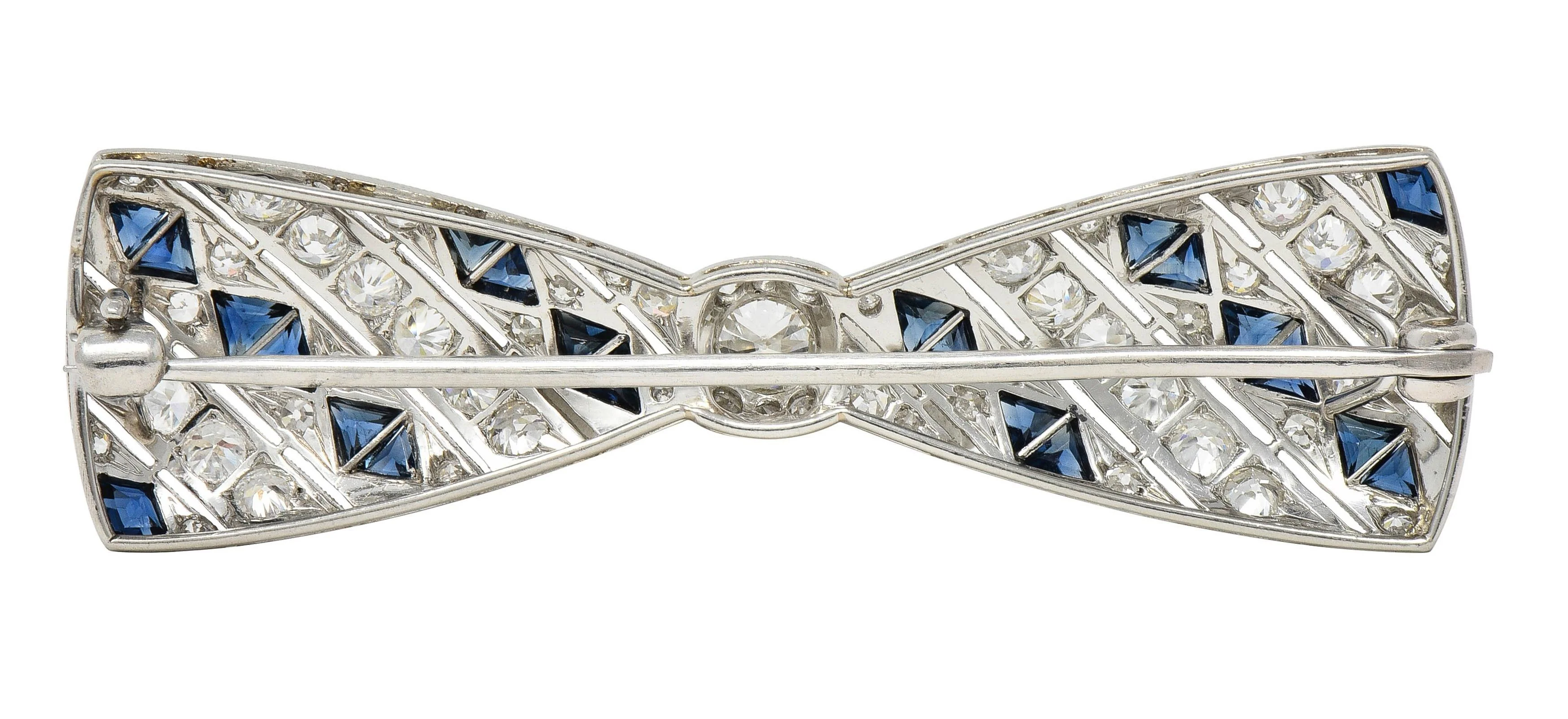 Art Deco 4.00 CTW Diamond Sapphire Platinum Vintage Unisex Bow Brooch - Image 3