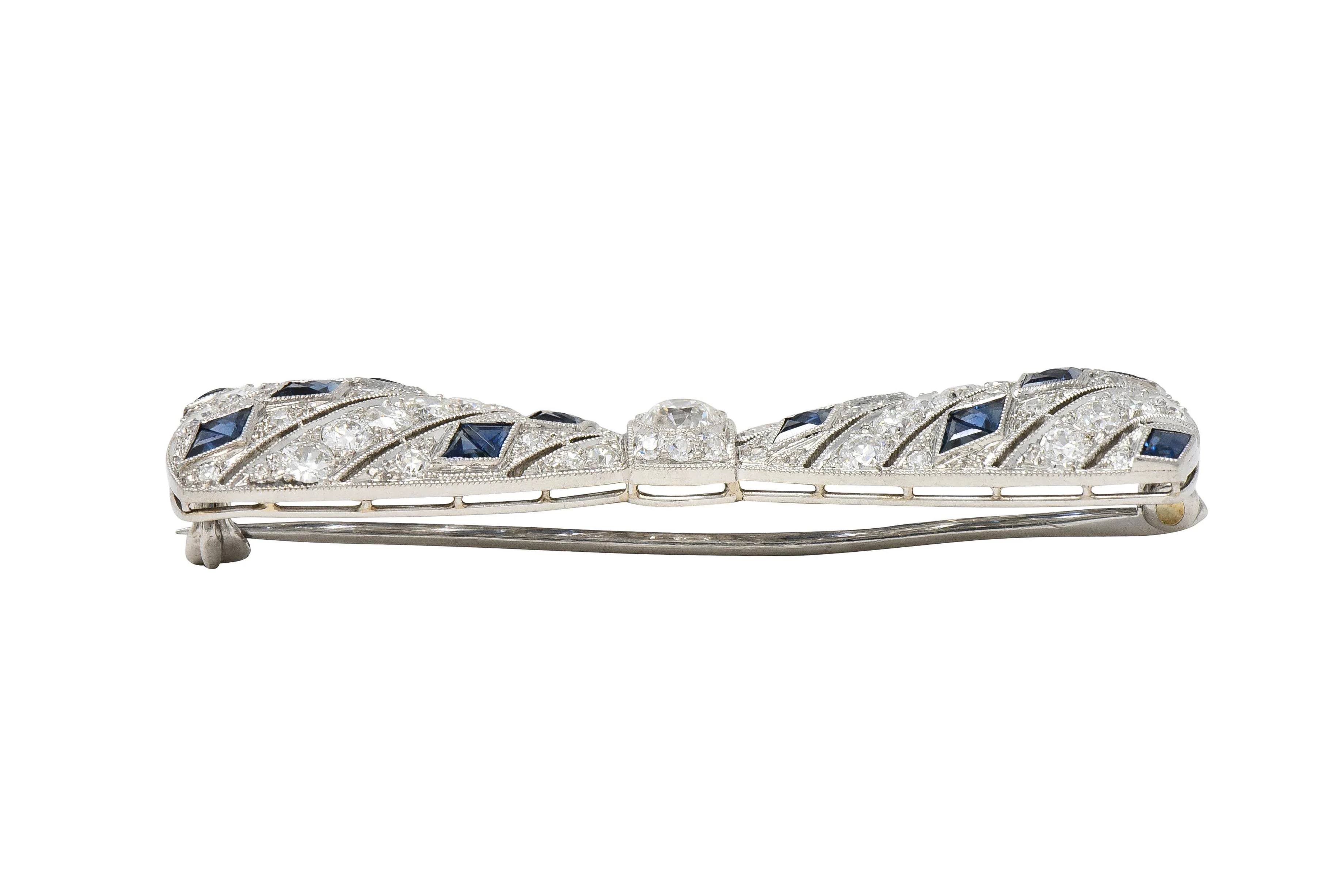 Art Deco 4.00 CTW Diamond Sapphire Platinum Vintage Unisex Bow Brooch - Image 5