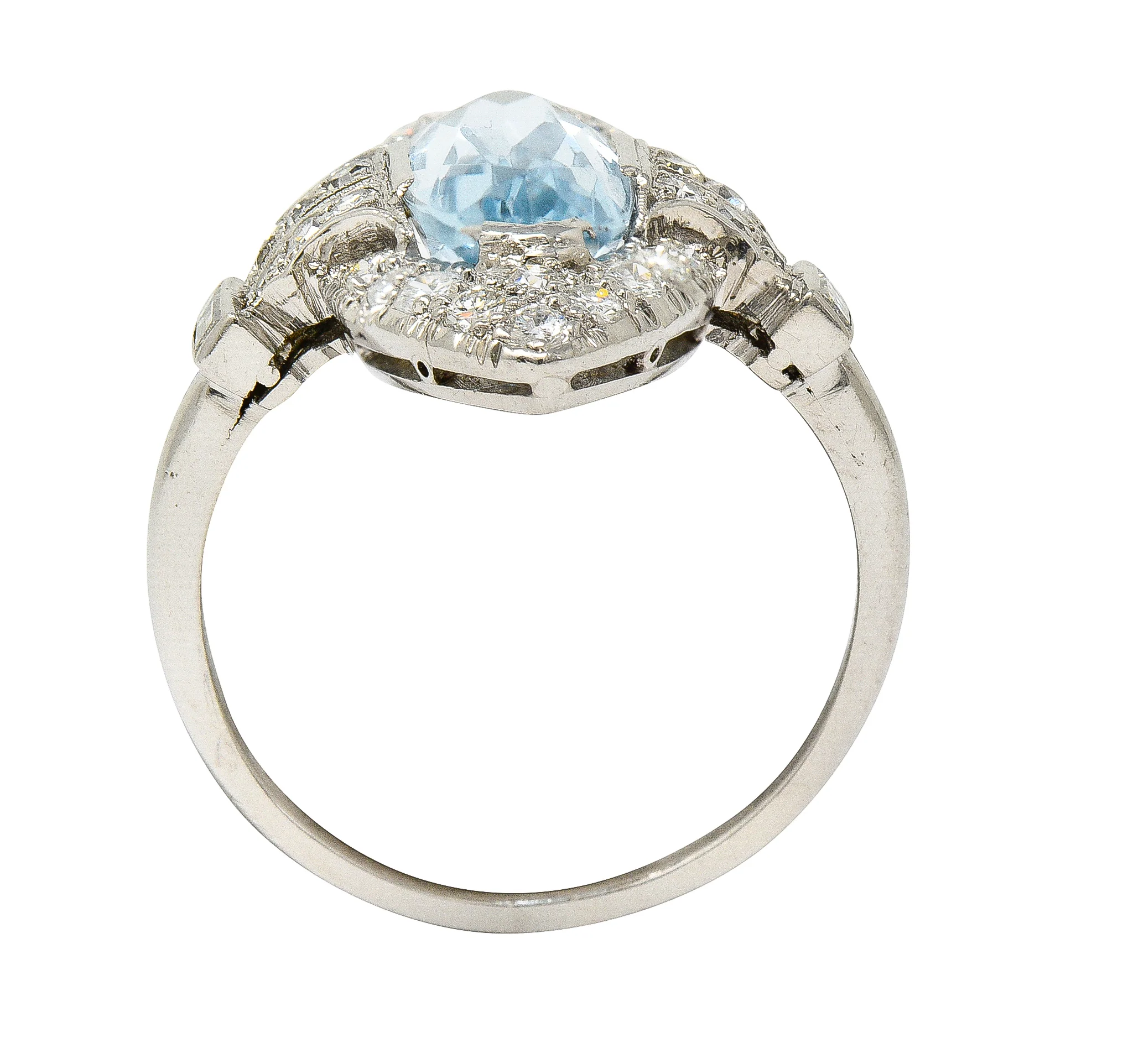 Art Deco 4.10 CTW Aquamarine Diamond Platinum Navette Cluster Dinner Ring - Image 6