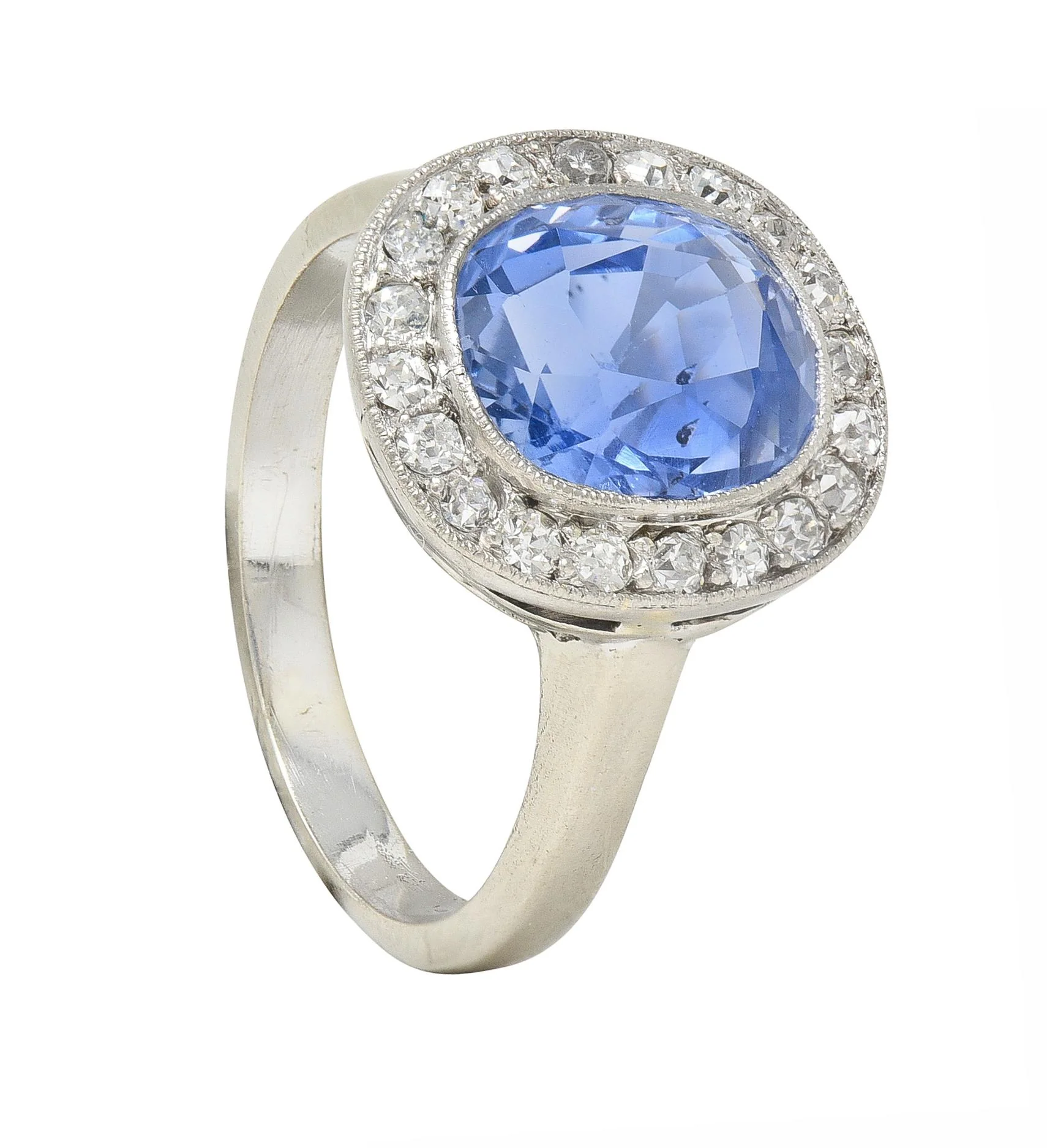 Art Deco 4.11 CTW No Heat Ceylon Sapphire Diamond 14 Karat Gold Halo Ring GIA - Image 11