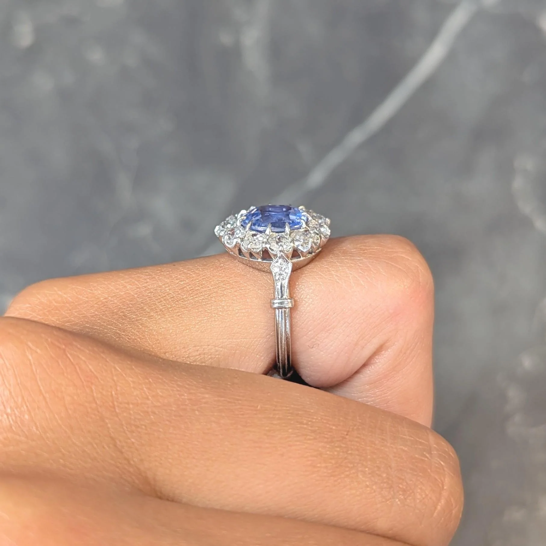Art Deco 4.14 CTW No Heat Ceylon Sapphire Diamond Platinum Vintage Pear Halo Ring GIA - Image 12