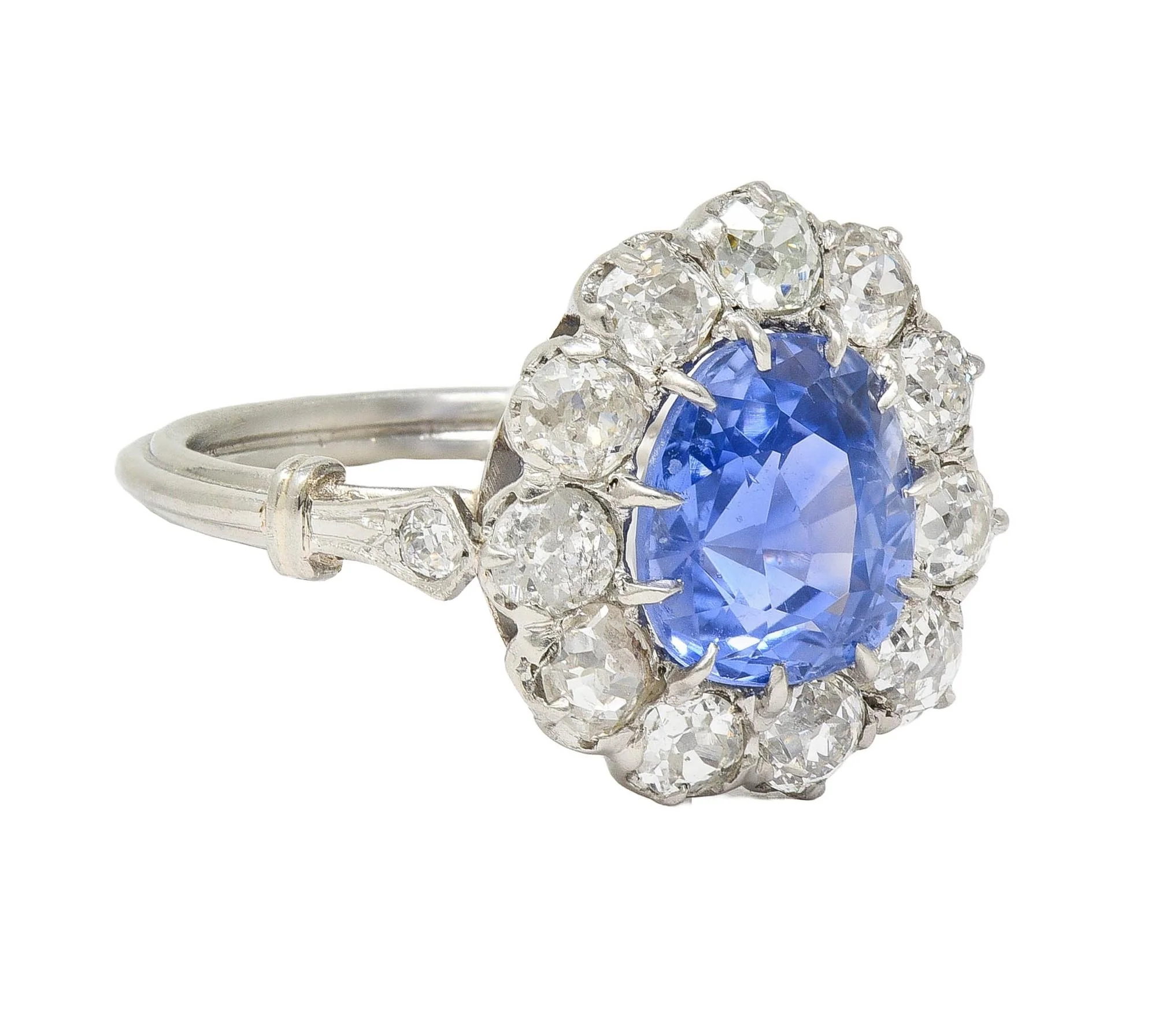 Art Deco 4.14 CTW No Heat Ceylon Sapphire Diamond Platinum Vintage Pear Halo Ring GIA - Image 2