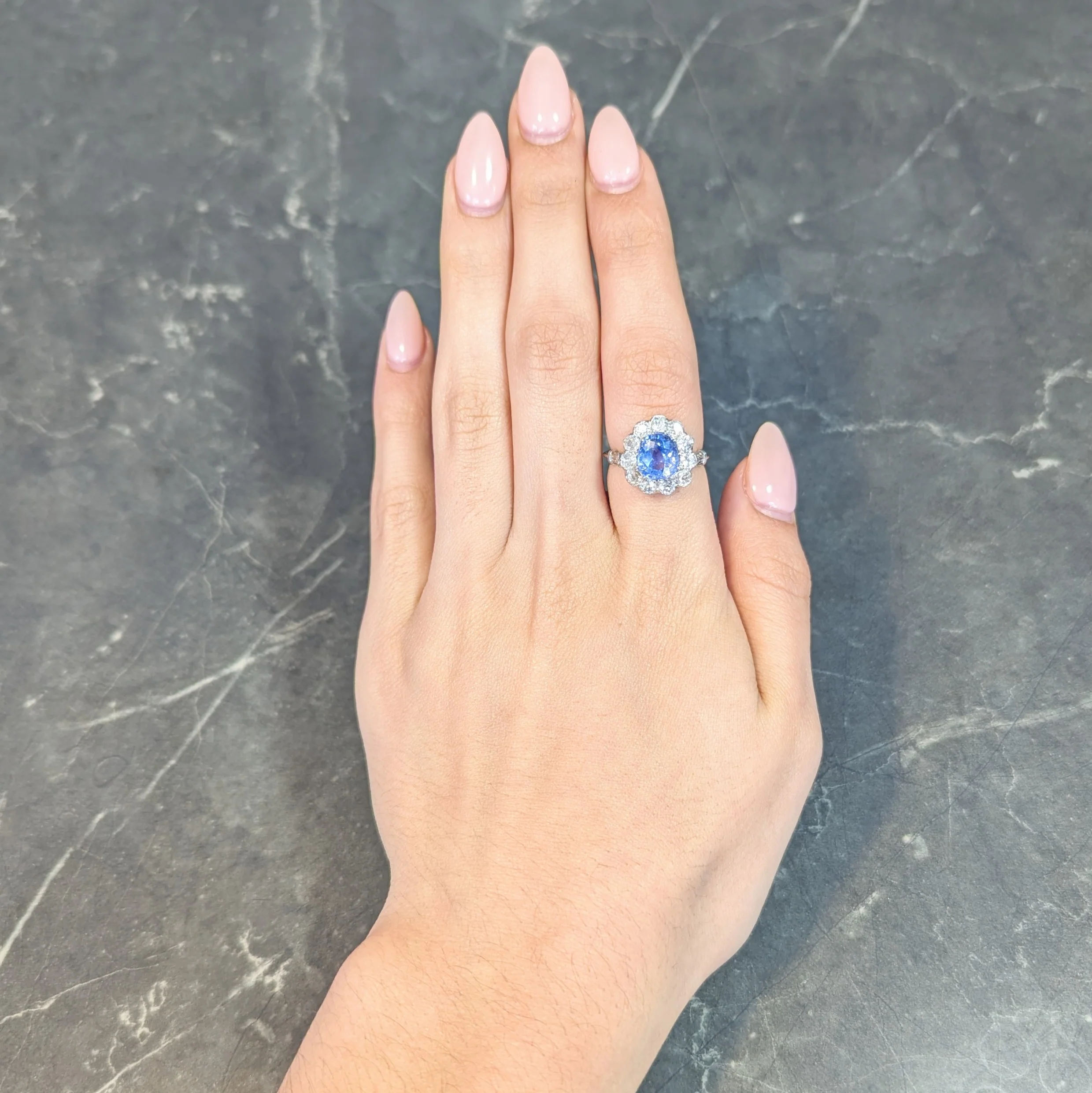 Art Deco 4.14 CTW No Heat Ceylon Sapphire Diamond Platinum Vintage Pear Halo Ring GIA - Image 11