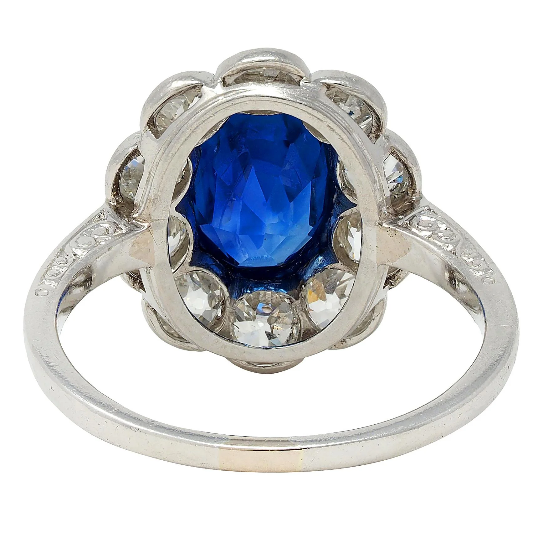 Art Deco 4.16 CTW No Heat Ceylon Sapphire Diamond Platinum Vintage Halo Ring GIA - Image 3