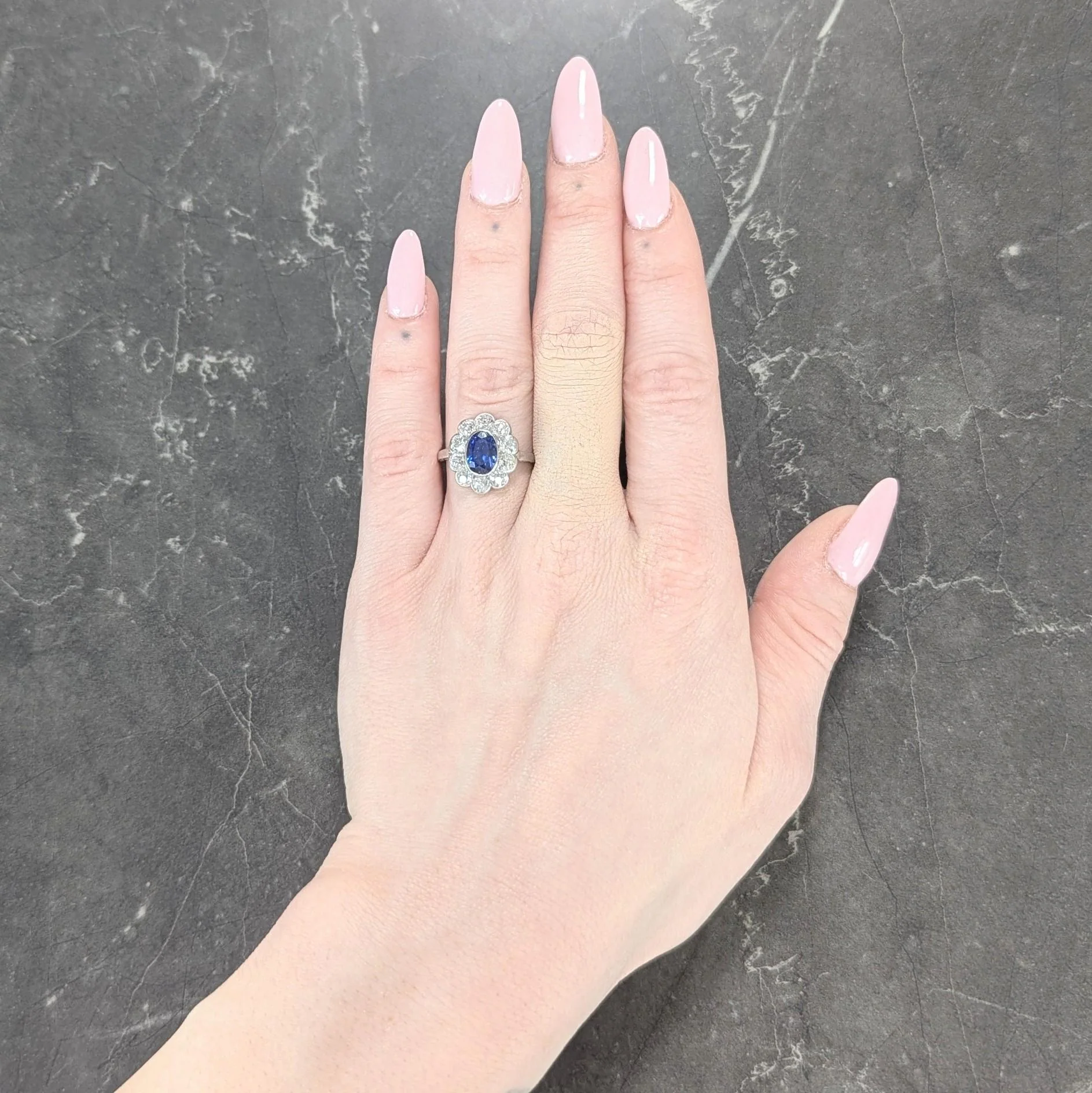 Art Deco 4.16 CTW No Heat Ceylon Sapphire Diamond Platinum Vintage Halo Ring GIA - Image 6