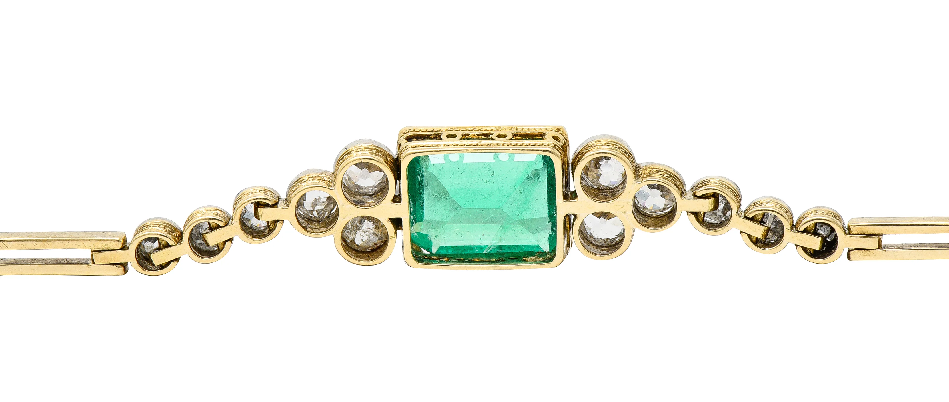 Art Deco 4.22 CTW Emerald Diamond Platinum-Topped 18 Karat Yellow Gold Vintage Link Bracelet - Image 10