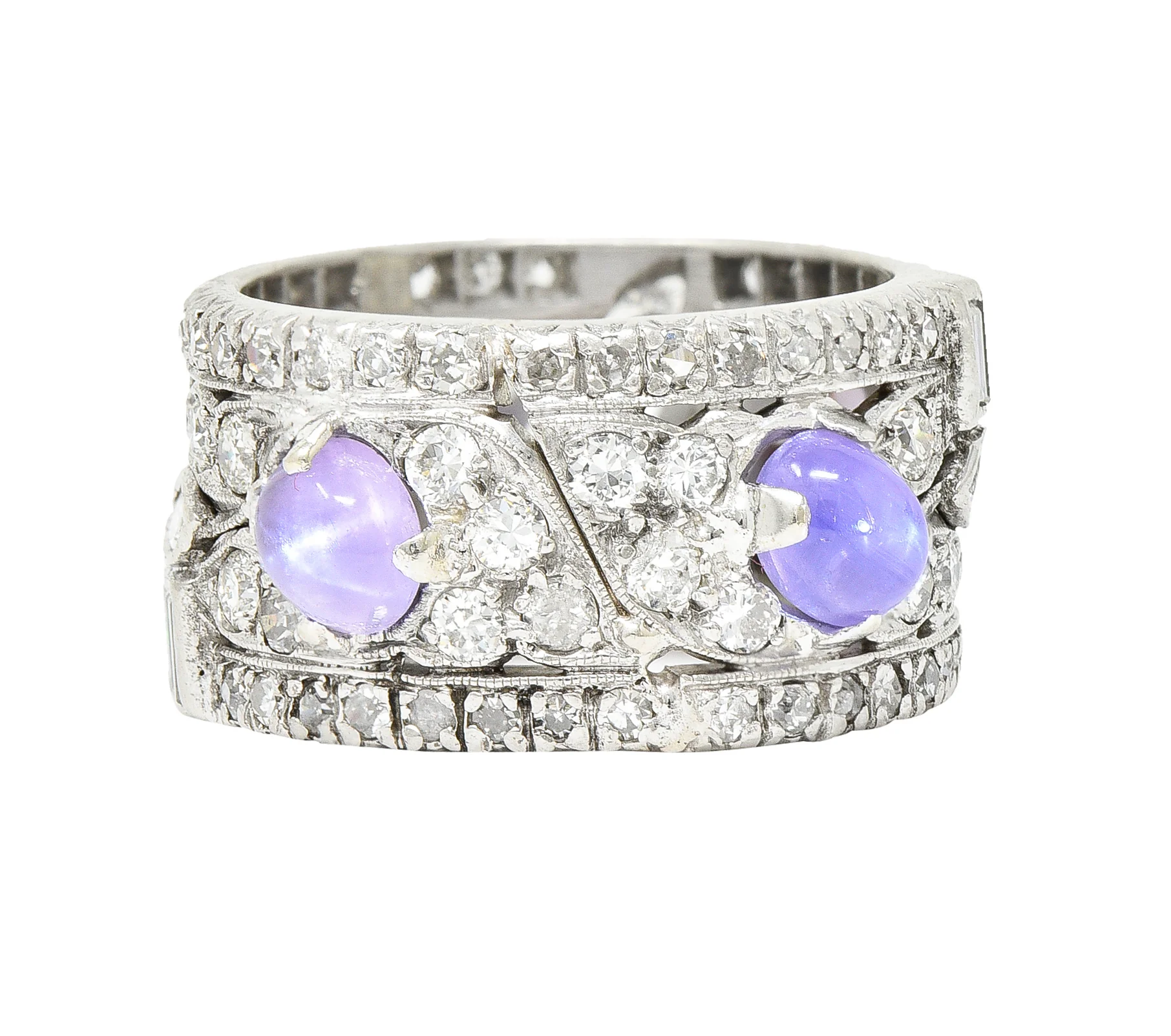 Art Deco 4.40 CTW Diamond Sapphire Platinum Foliate Eternity Band Ring
