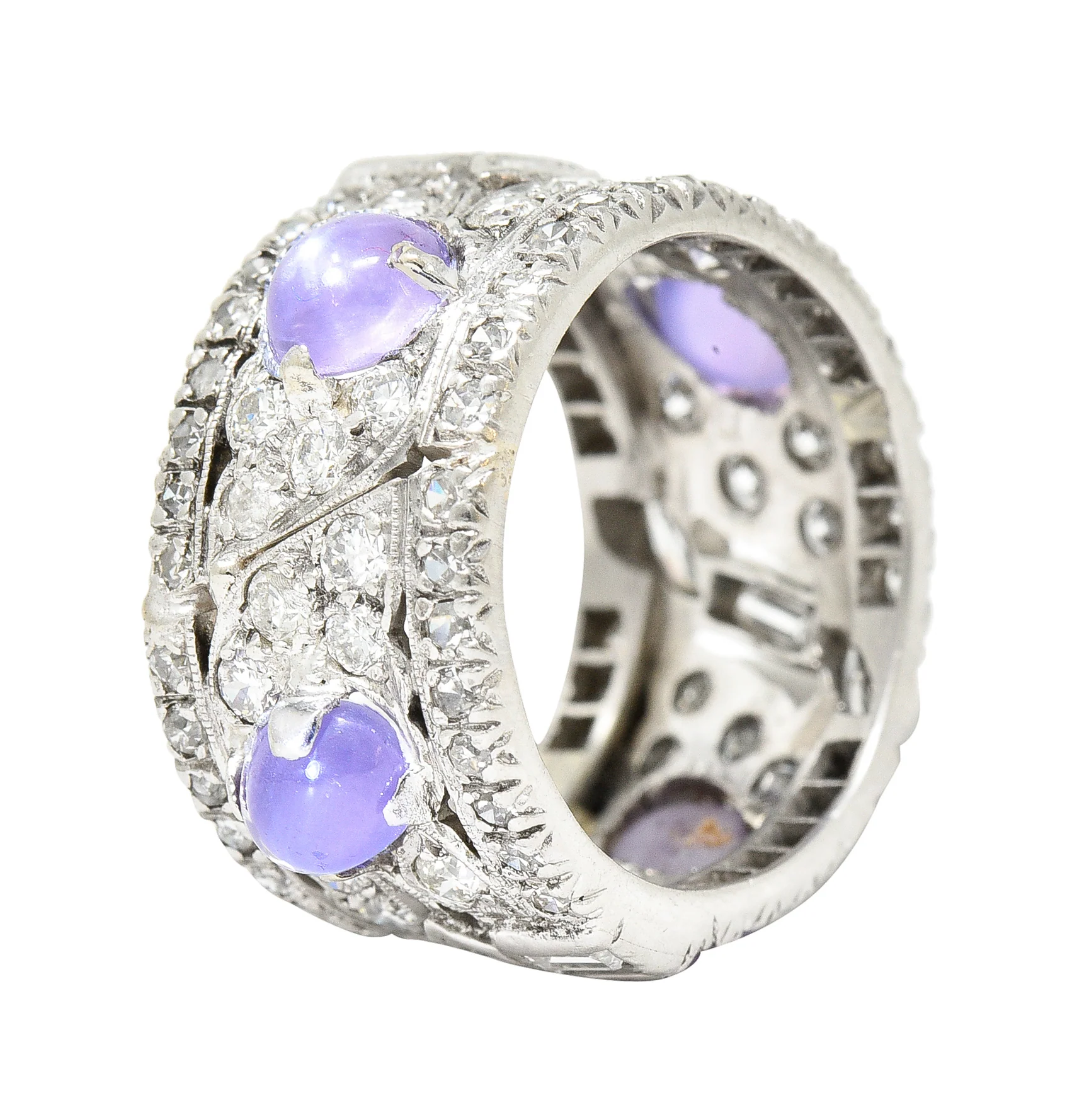 Art Deco 4.40 CTW Diamond Sapphire Platinum Foliate Eternity Band Ring - Image 5