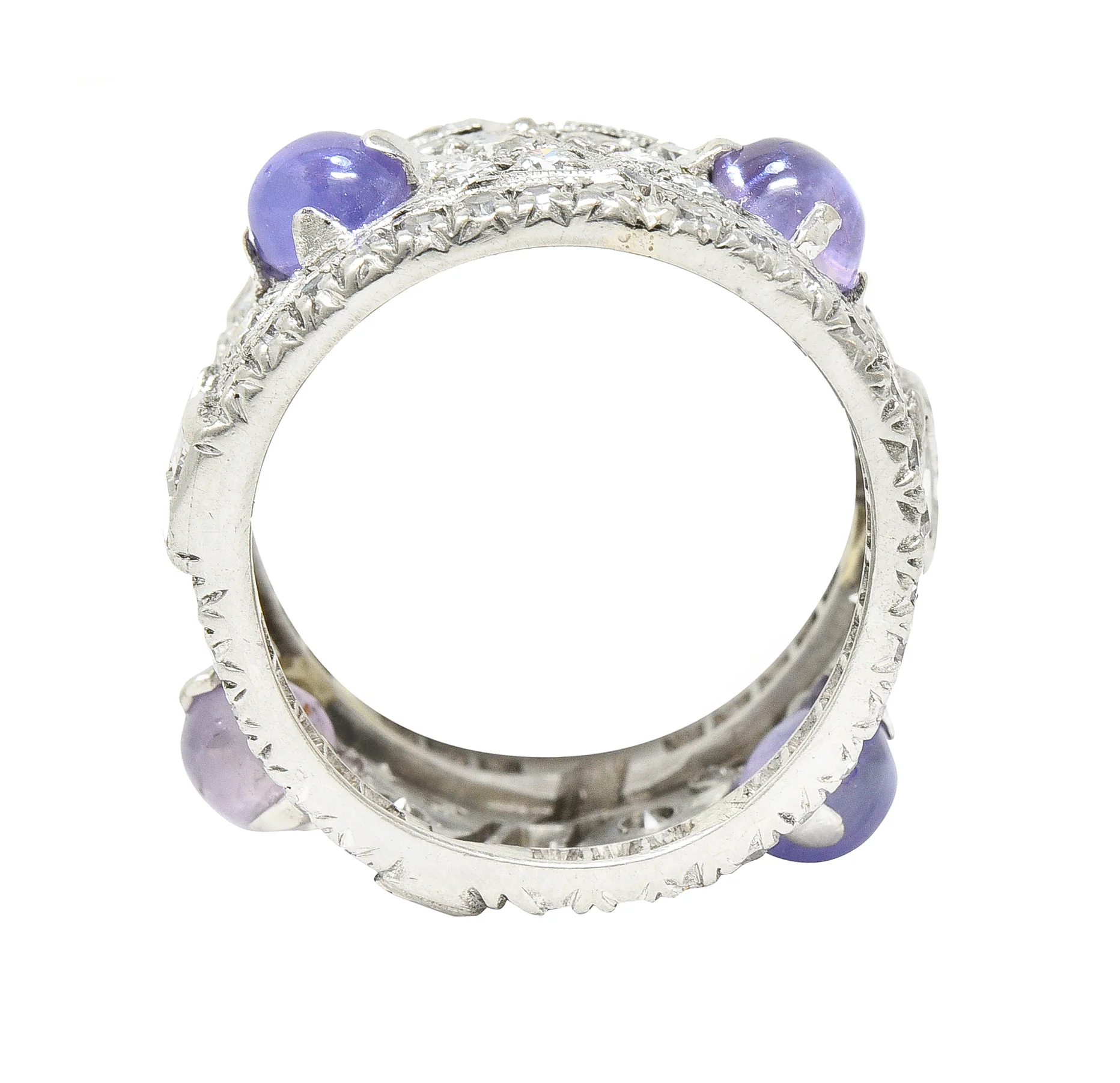 Art Deco 4.40 CTW Diamond Sapphire Platinum Foliate Eternity Band Ring - Image 6